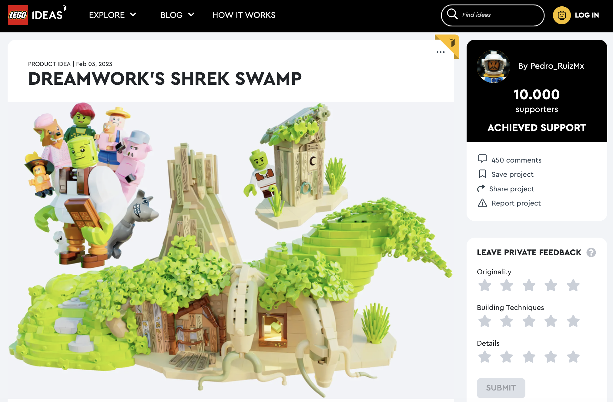 Dreamwork’s Shrek Swamp ha raggiunto i 10.000 like sul portale LEGO® Ideas