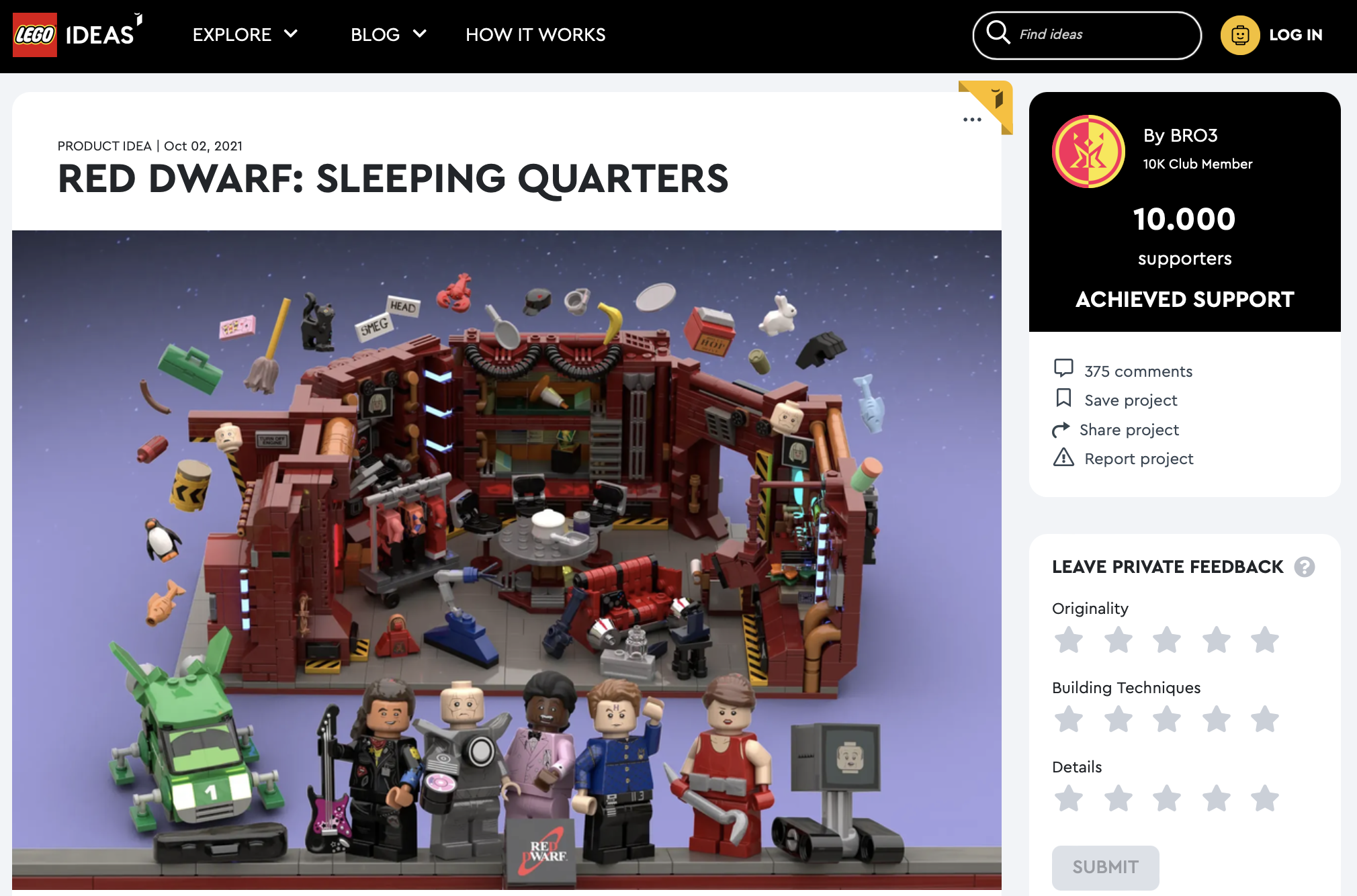 Red Dwarf ha raggiunto i 10.000 like sul portale LEGO Ideas