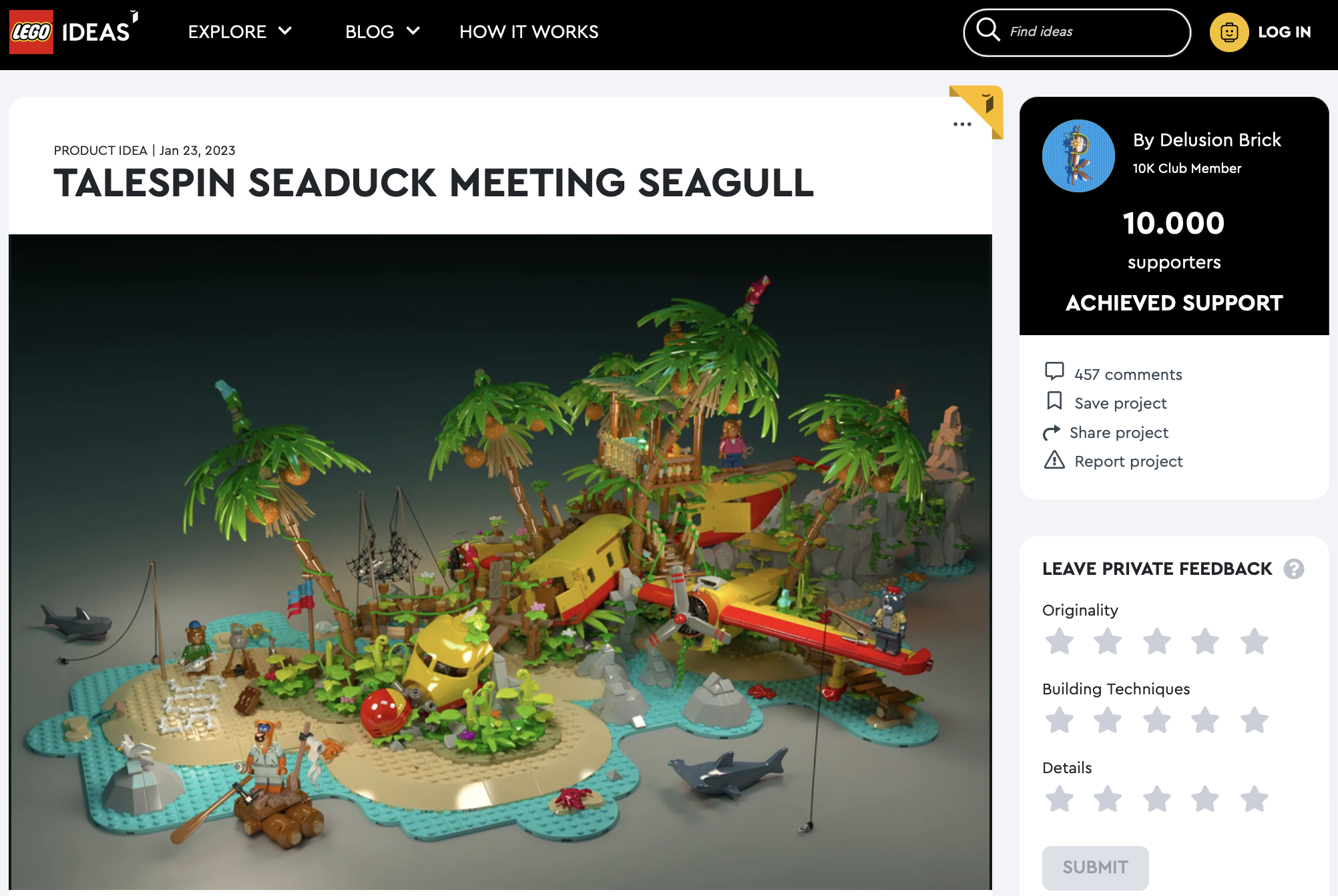 TaleSpin Seaduck Meeting Seagull ha raggiunto i 10.000 like sul portale LEGO Ideas