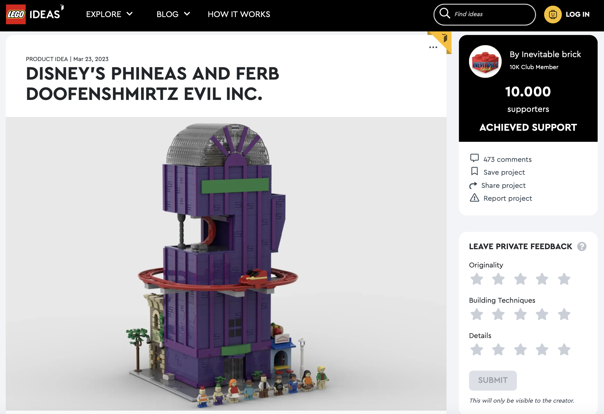 Disney’s Phineas and Ferb Doofenshmirtz Evil Inc. ha raggiunto i 10.000 like sul portale LEGO Ideas