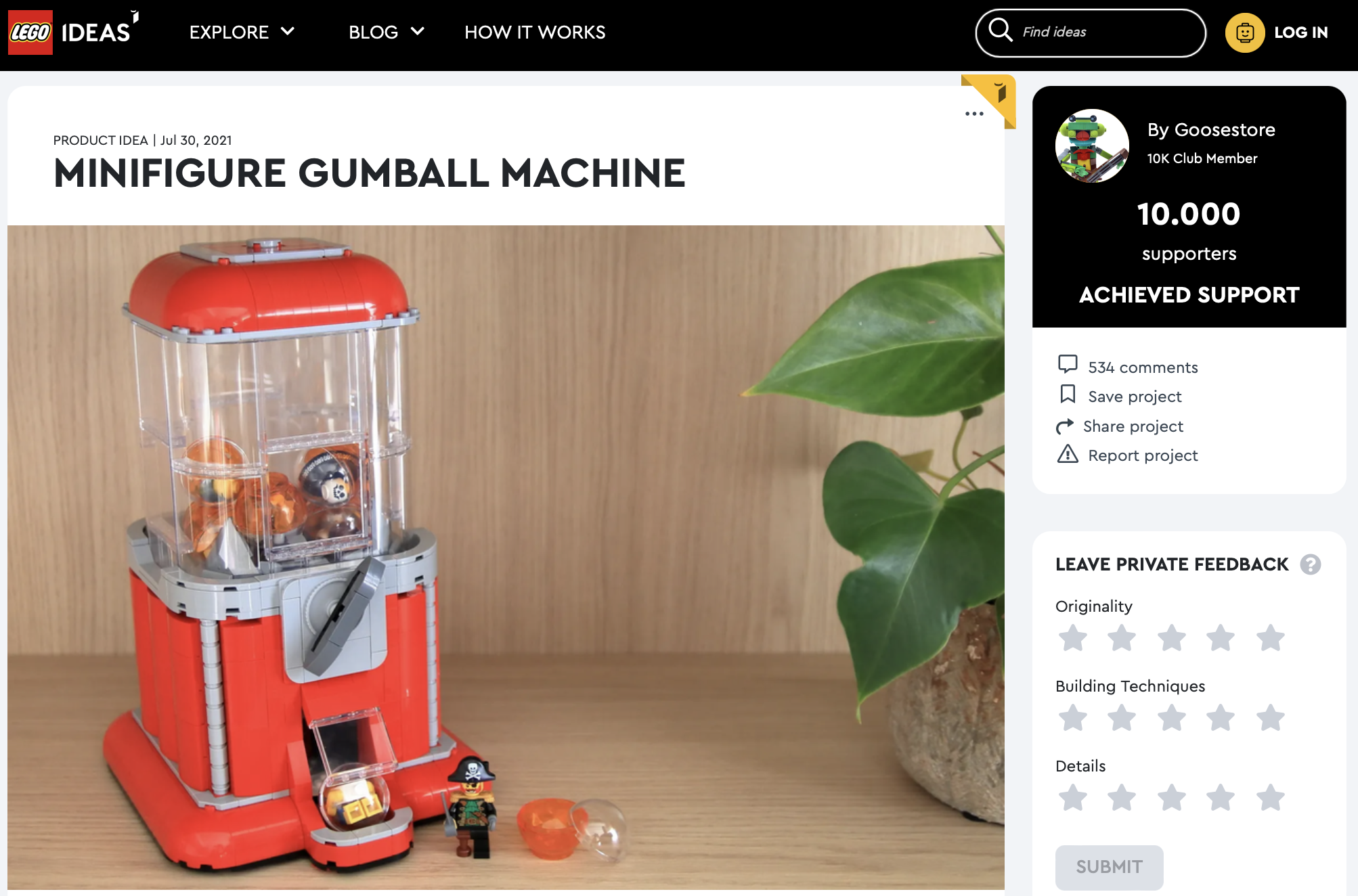 Minfigure Gummball Machine ha raggiunto i 10.000 like sul portale LEGO Ideas