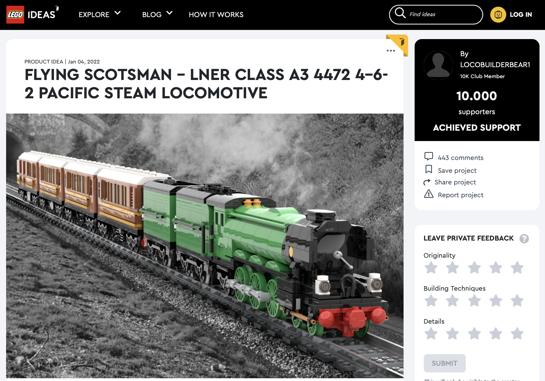Flying Scotsman – Liner Class A3 4472 4-6-2 Pacific Steam Locomotive ha raggiunto i 10.000 like sul portale LEGO Ideas