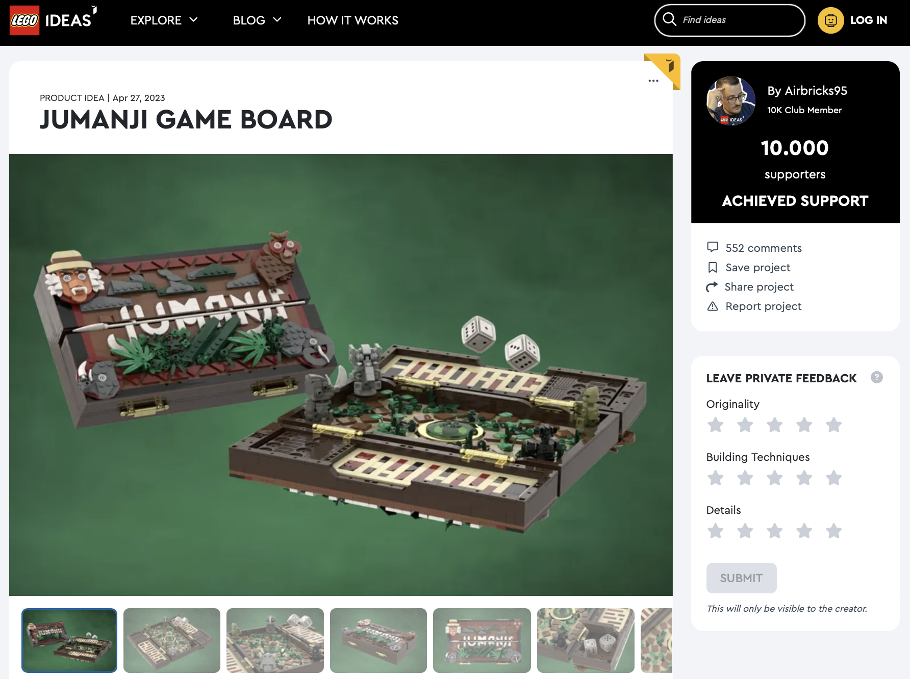 Jumanji Game Board ha raggiunto i 10.000 like sul portale LEGO Ideas