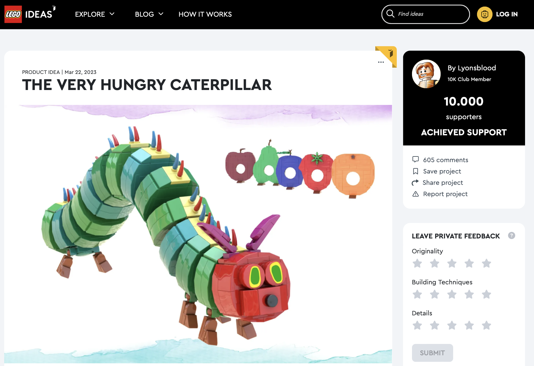 The Very Hungry Caterpillar ha raggiunto i 10.000 like sul portale LEGO Ideas