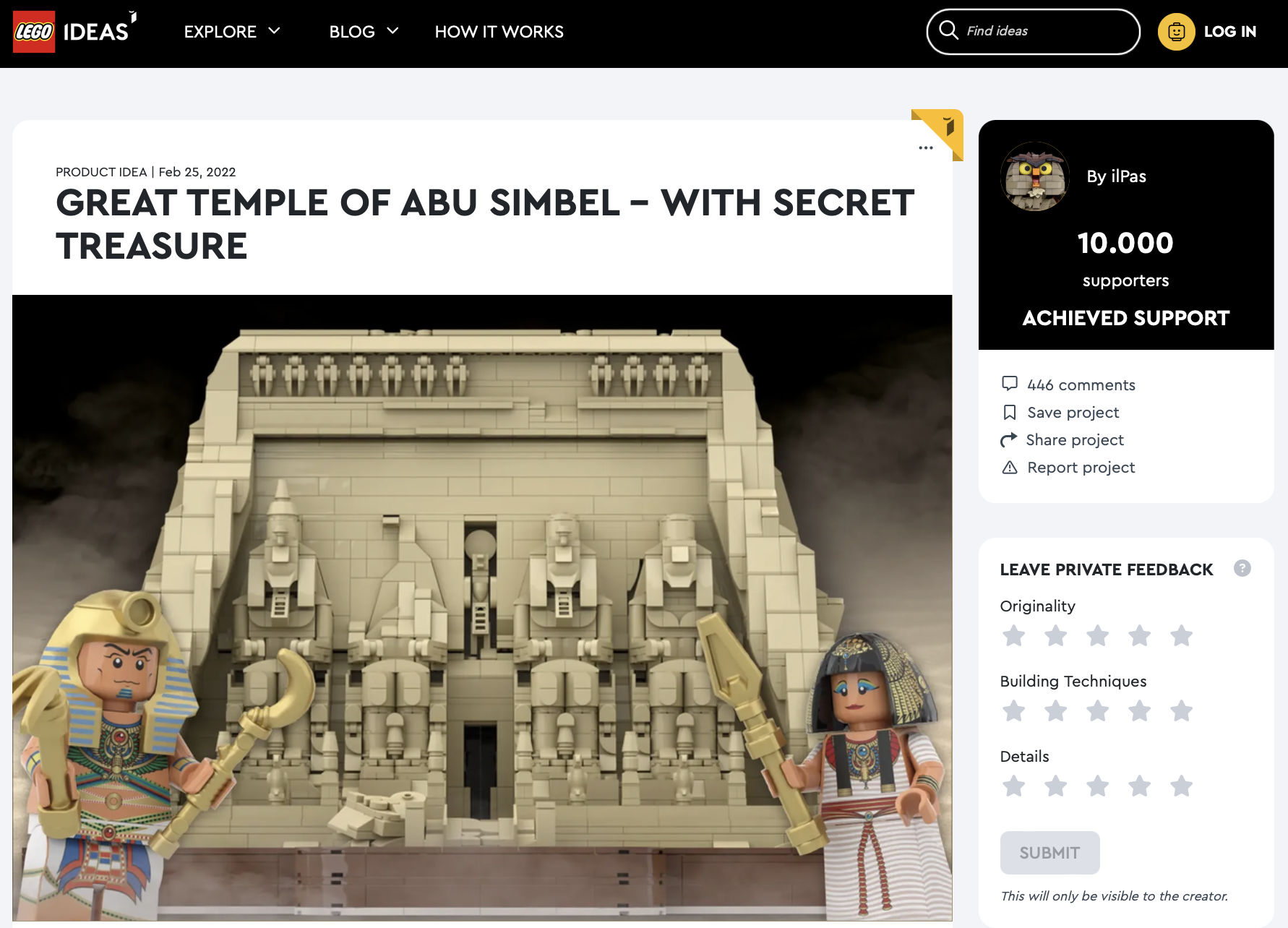 Great Temple of Abu Simbel – With Secret Treasure raggiunge i 10.000 like su LEGO Ideas