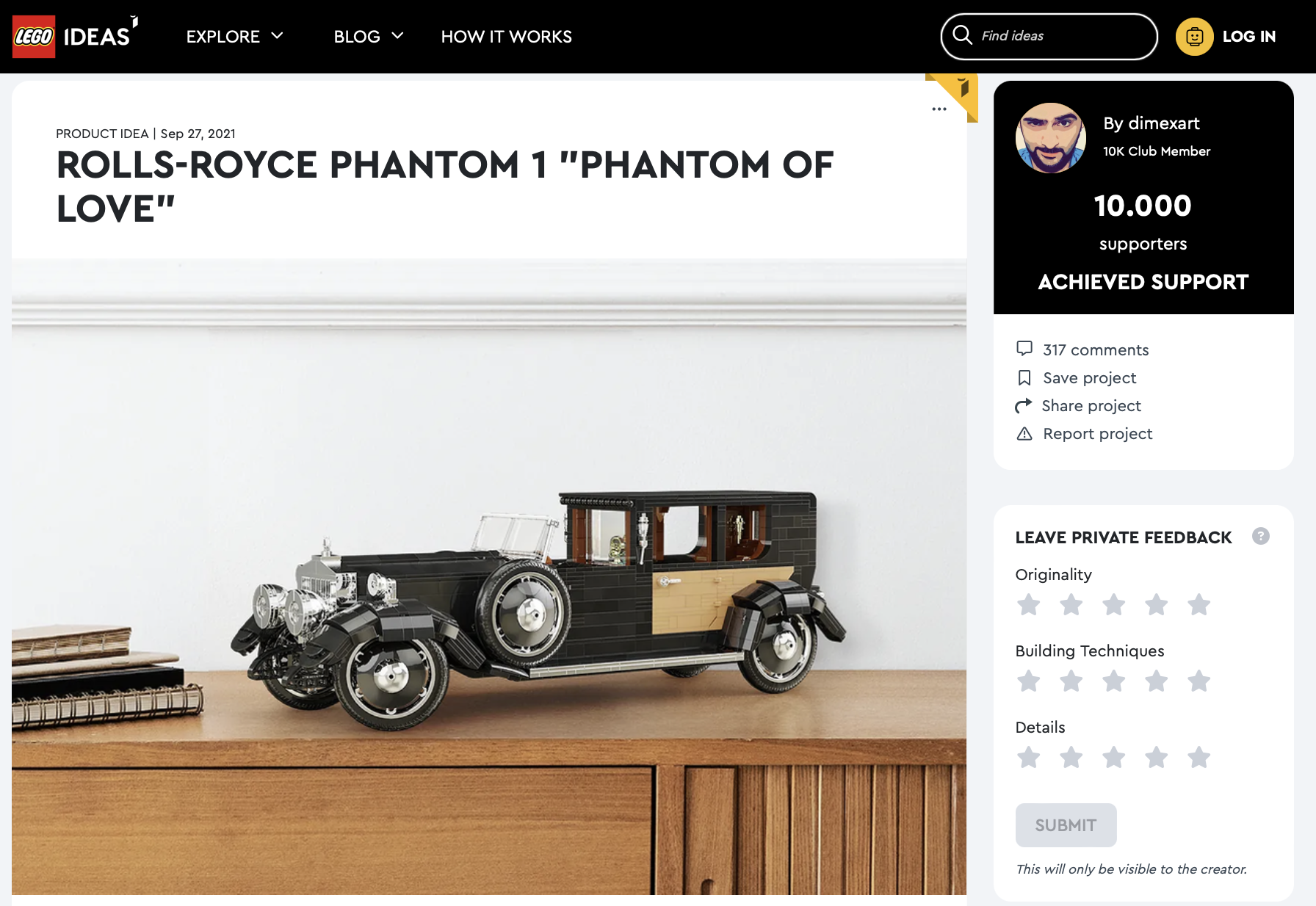 Rolls-Royce Phantom 1 “Phantom of Love” raggiunge i 10.000 like su LEGO Ideas