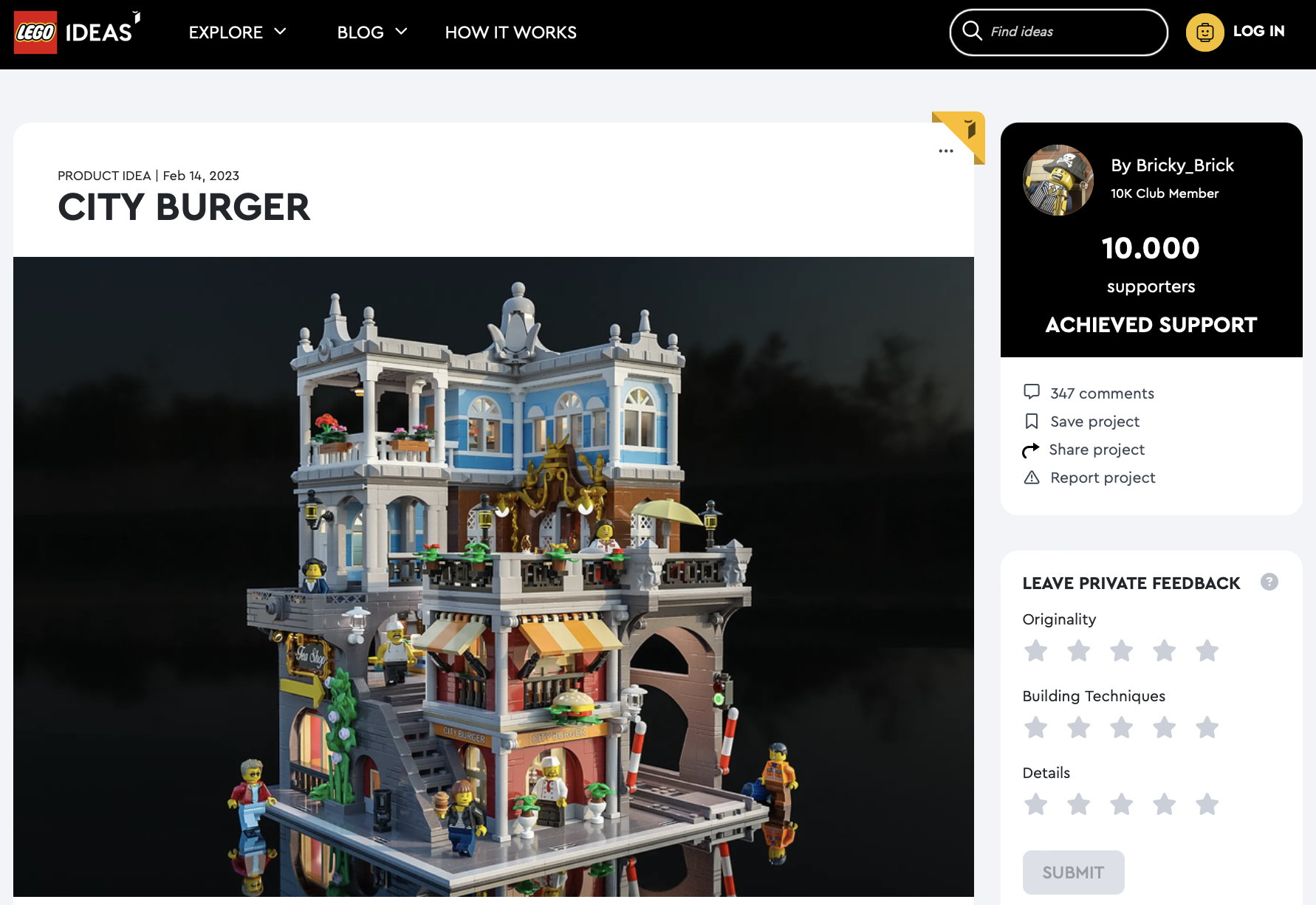 City Burger ha raggiunto i 10.000 like su LEGO Ideas