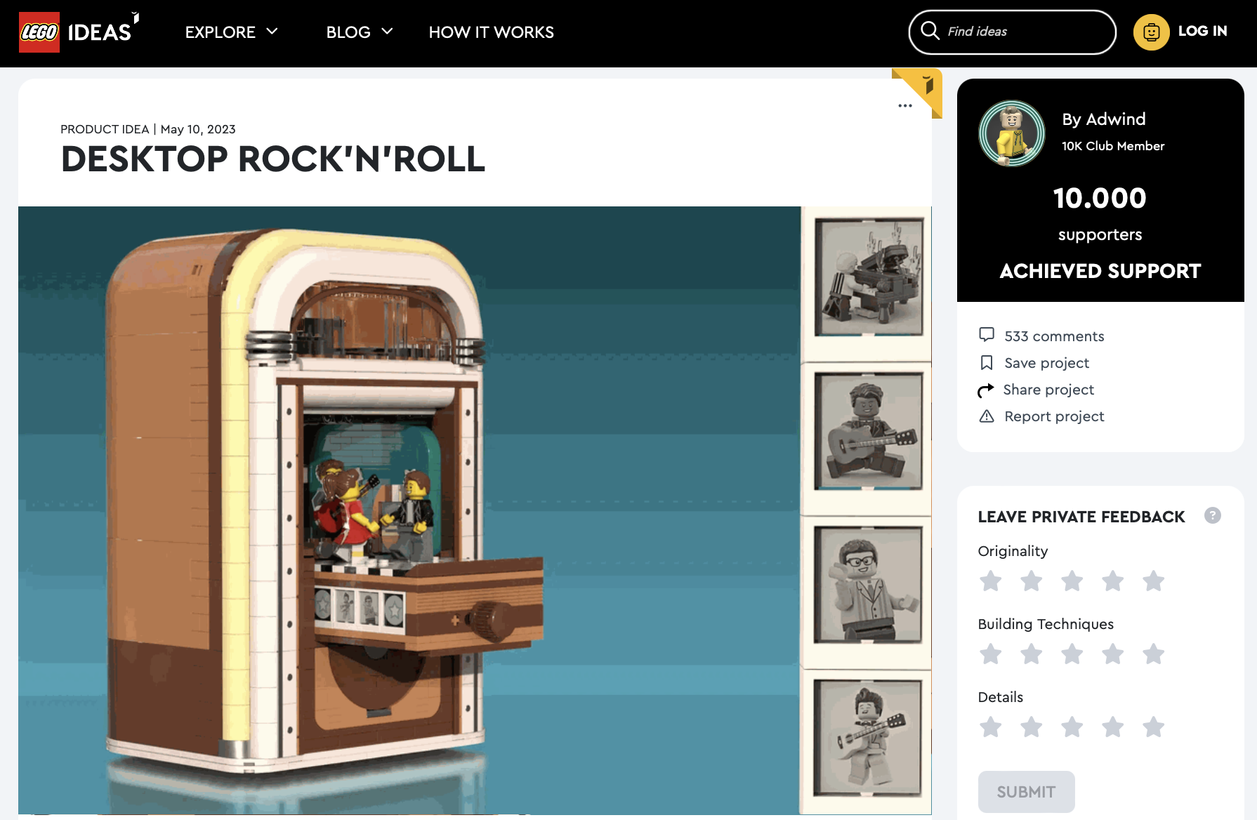 Desktop Rock’N’Roll ha raggiunto i 10.000 like su LEGO Ideas