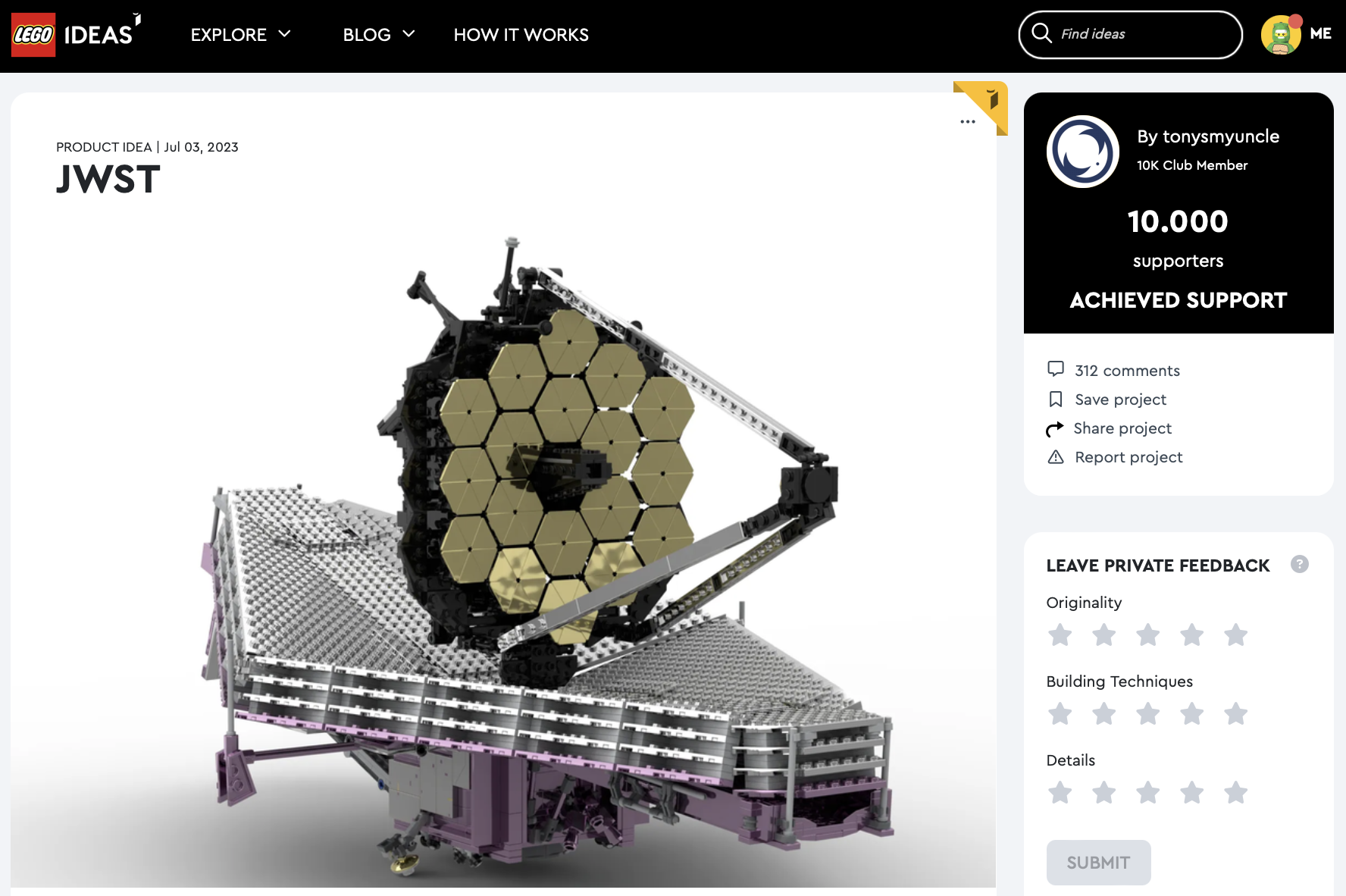 JWST ha raggiunto i 10.000 like su LEGO Ideas