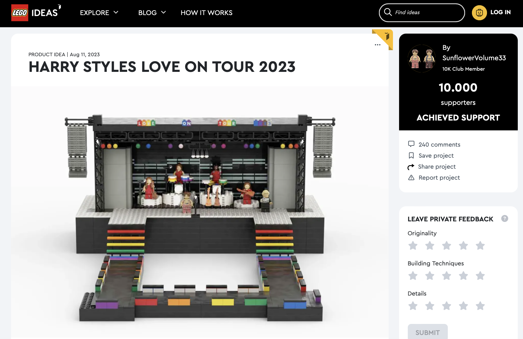 Harry Stiles Love on Tour 2023 ha raggiunto i 10.000 like su LEGO Ideas