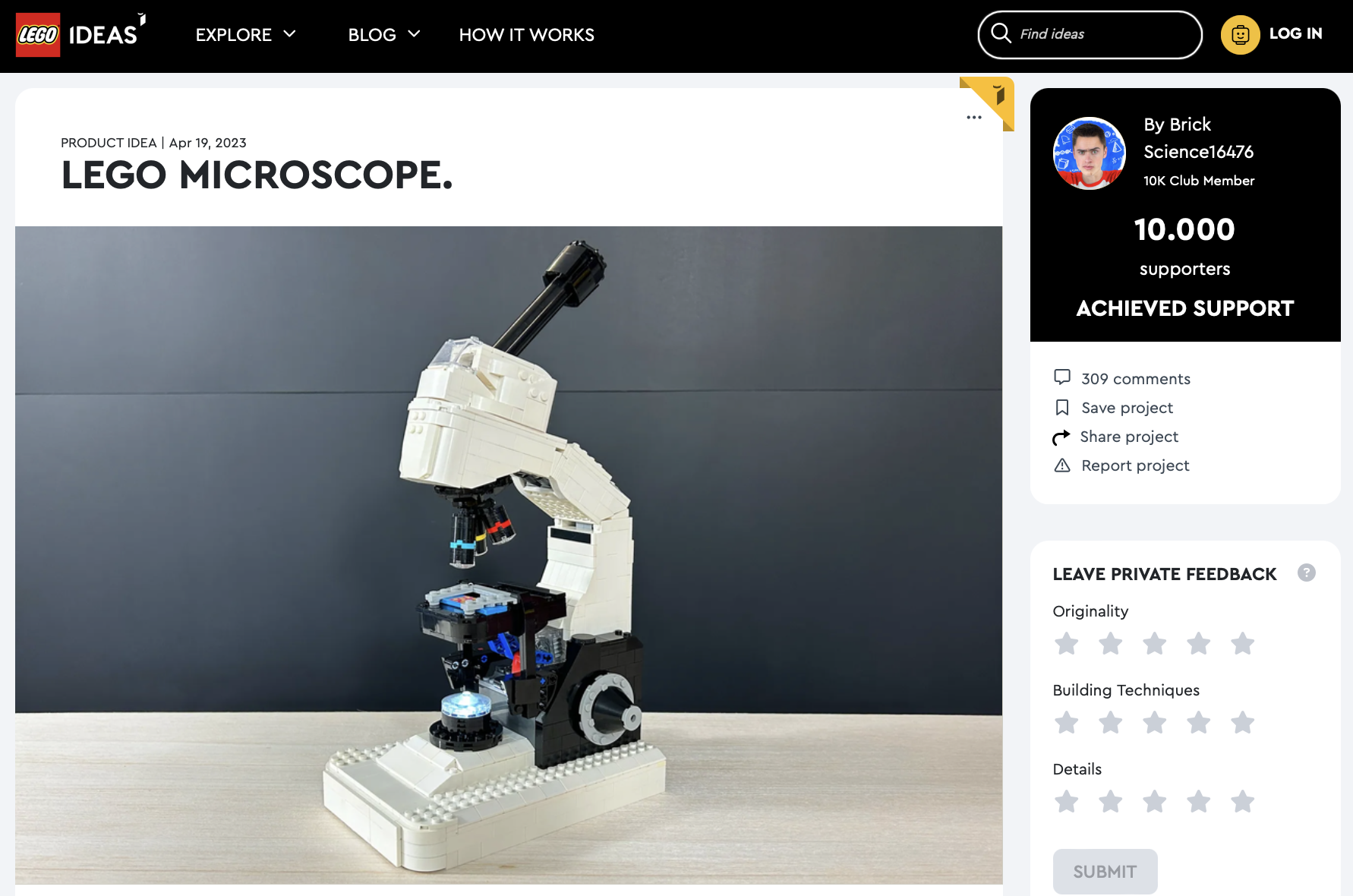 LEGO Microscope ha raggiunto i 10.000 like su LEGO Ideas