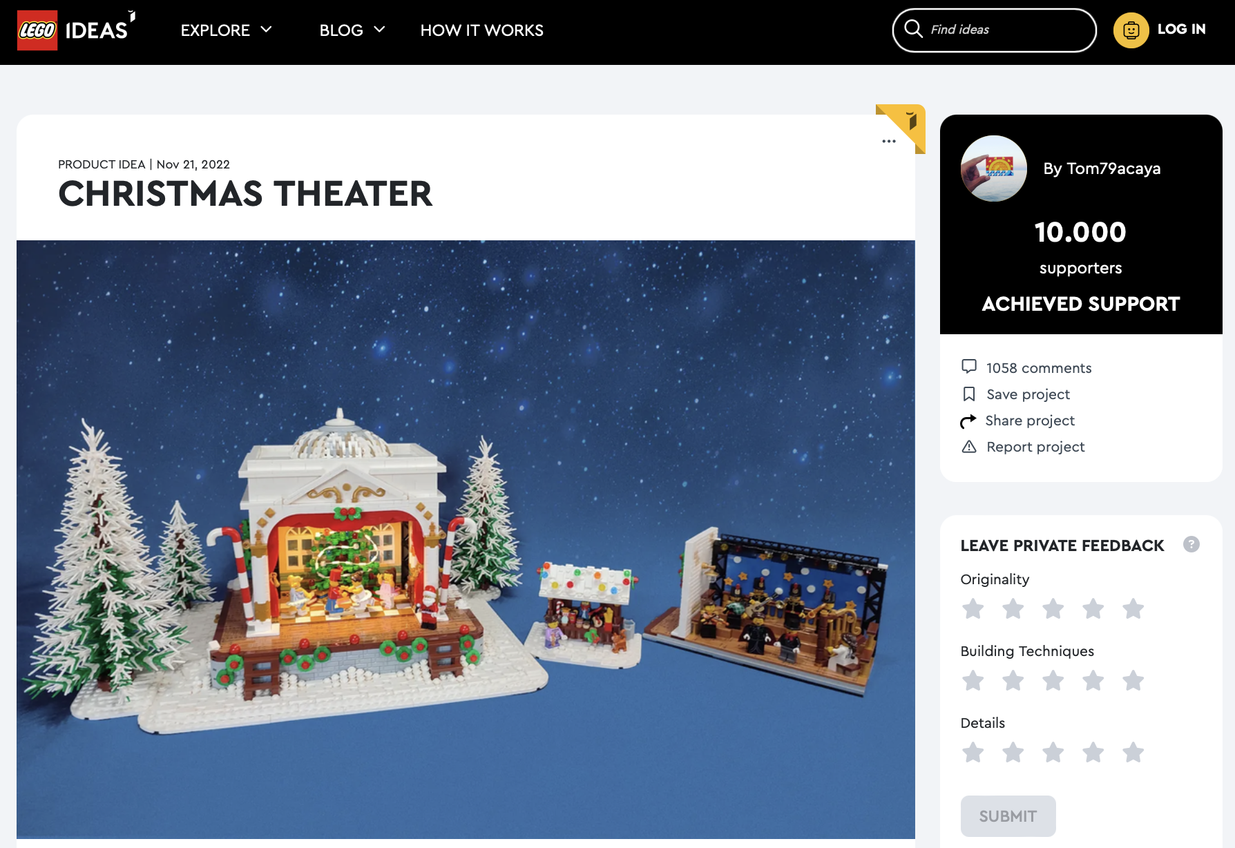 Christmas Theatre ha raggiunto i 10.000 like su LEGO Ideas