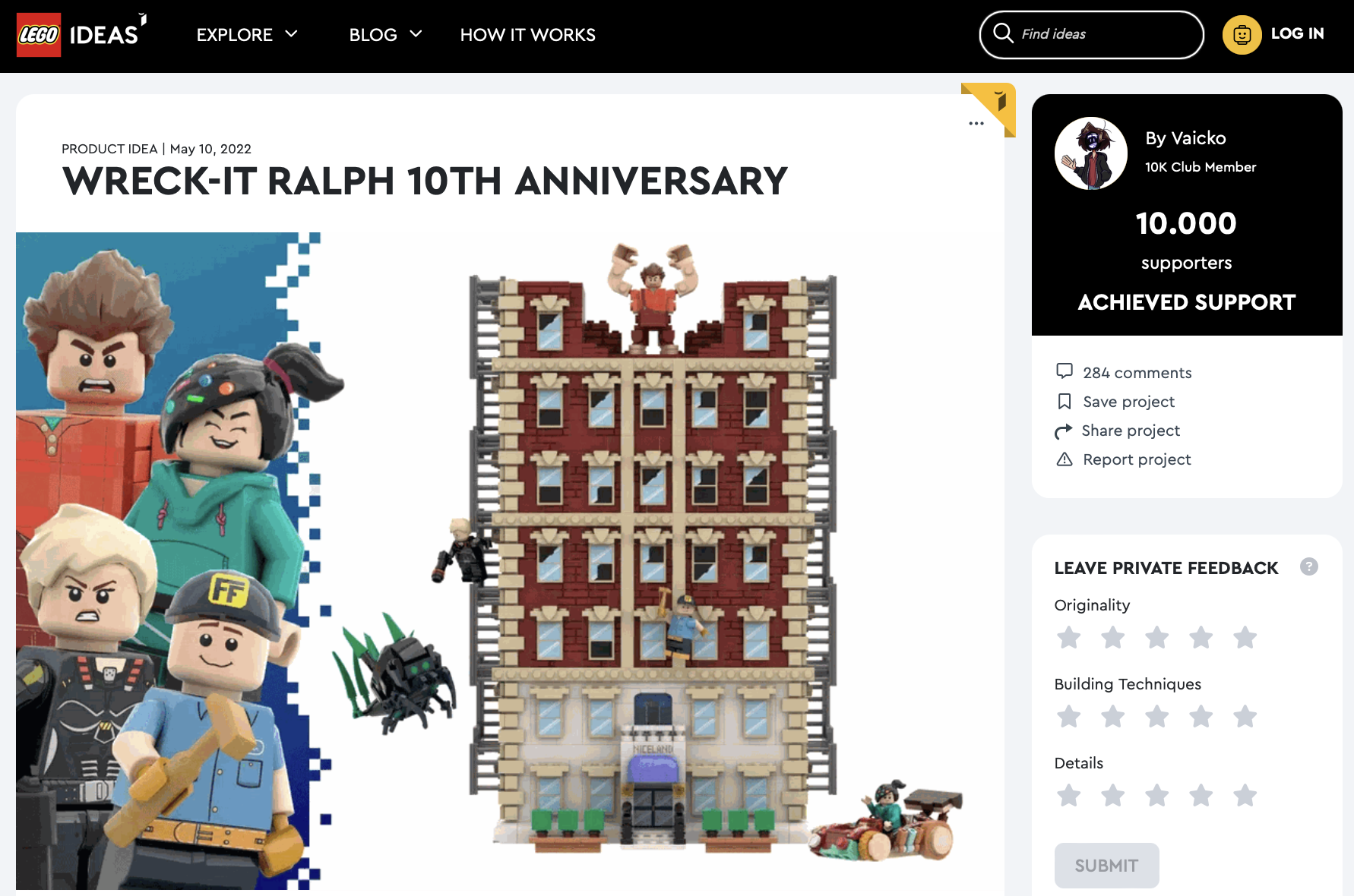 Wreck-it Ralph 10th Anniversary ha raggiunto i 10.000 like su LEGO Ideas