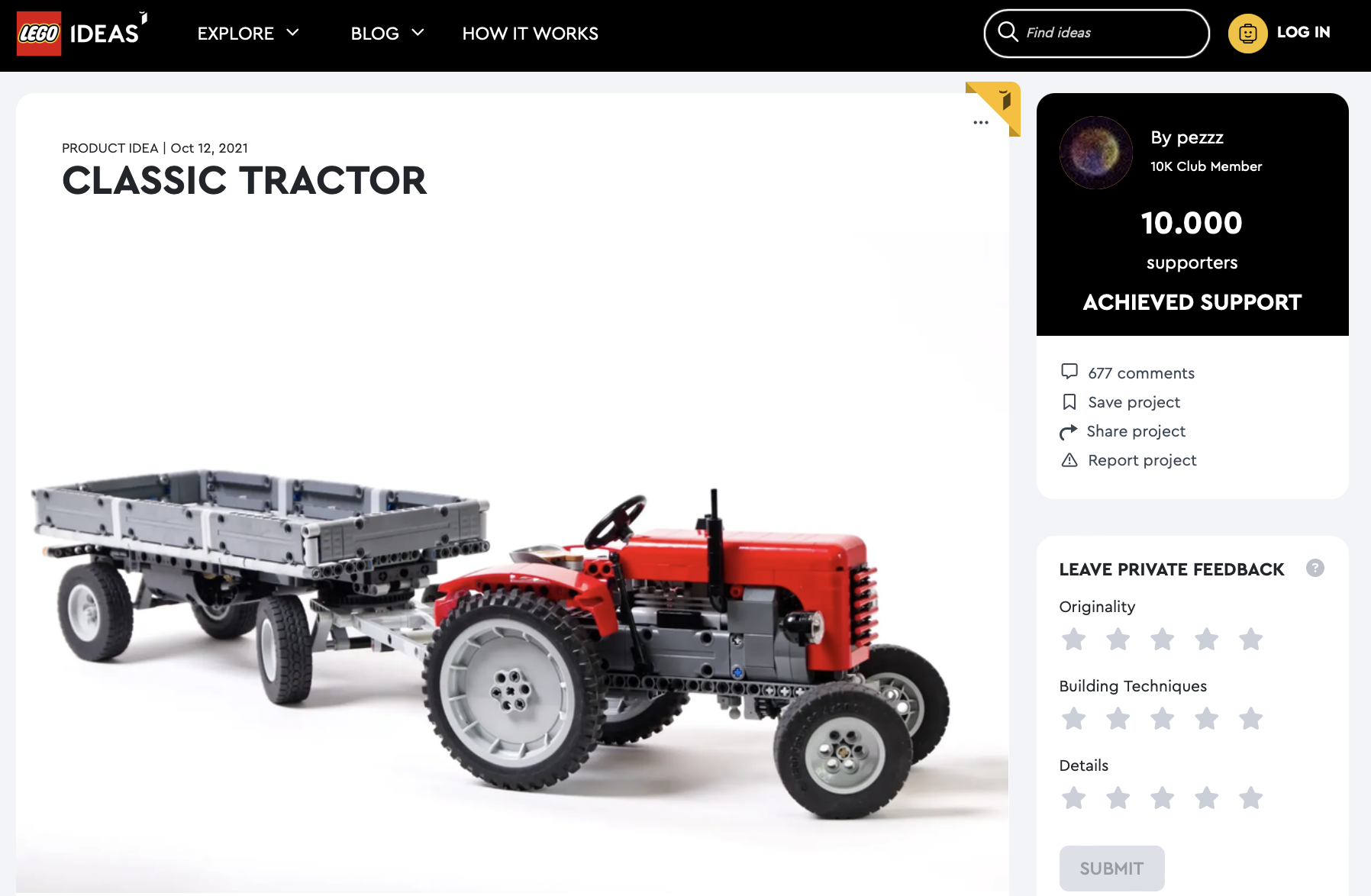 Classic Tractor ha raggiunto 10.000 like su LEGO Ideas