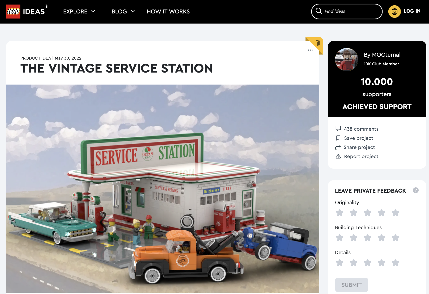 The Vintage Service Station ha raggiunto 10.000 like su LEGO Ideas