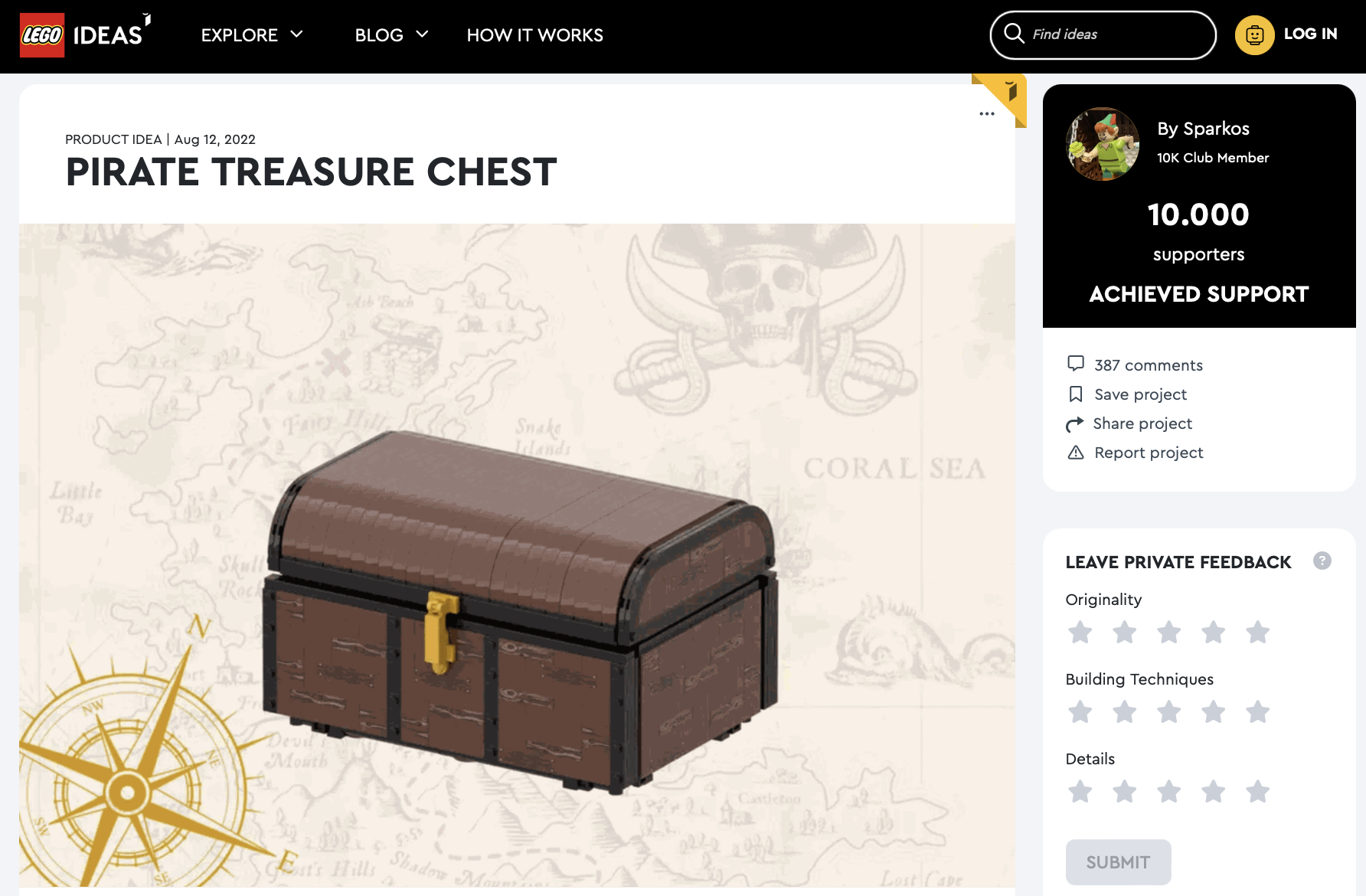 Pirate Treasure Chest ha raggiunto 10.000 like su LEGO Ideas