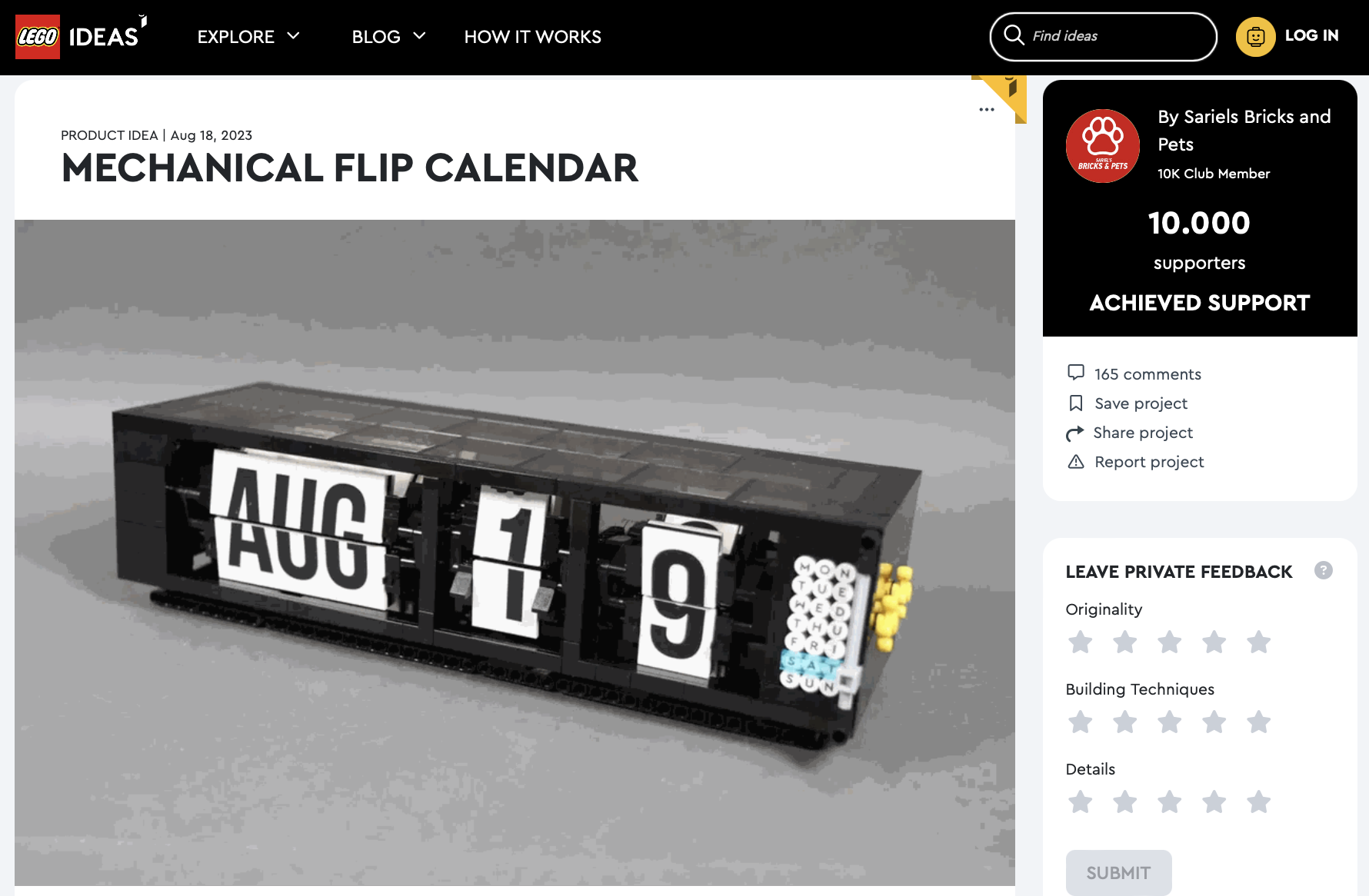 Mechanical Flip Calendar ha raggiunto 10.000 like su LEGO Ideas
