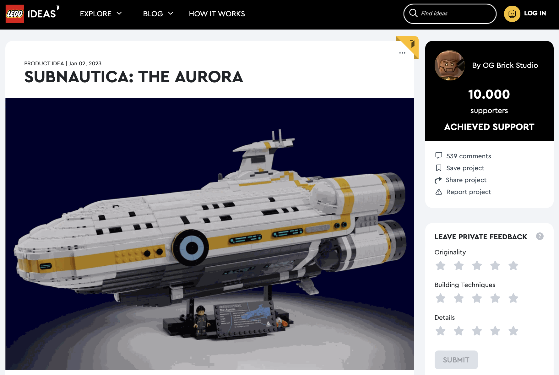 Subnautica: The Aurora ha raggiunto 10.000 like su LEGO Ideas
