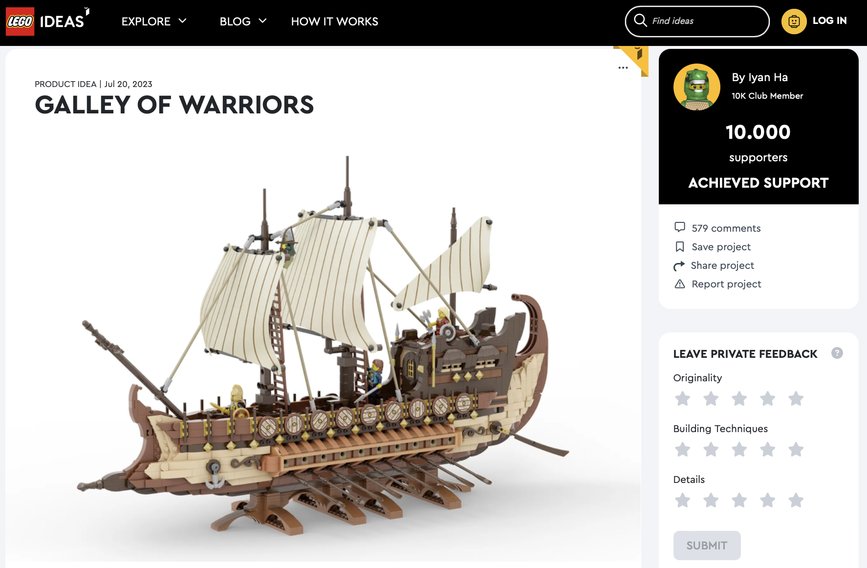 Galley of Warriors ha raggiunto 10.000 like su LEGO Ideas