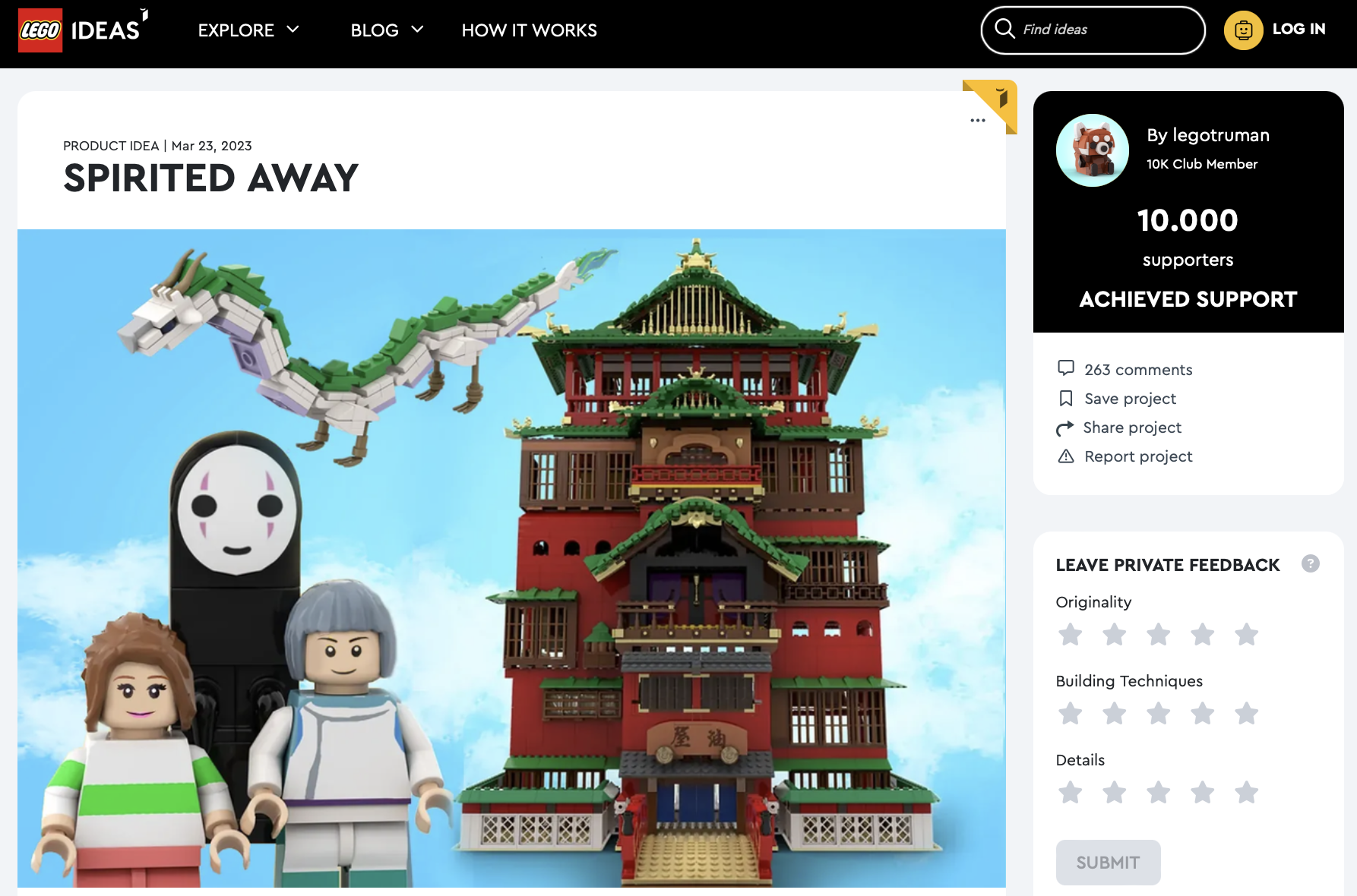 Spirited Away raggiunge i 10k su LEGO Ideas