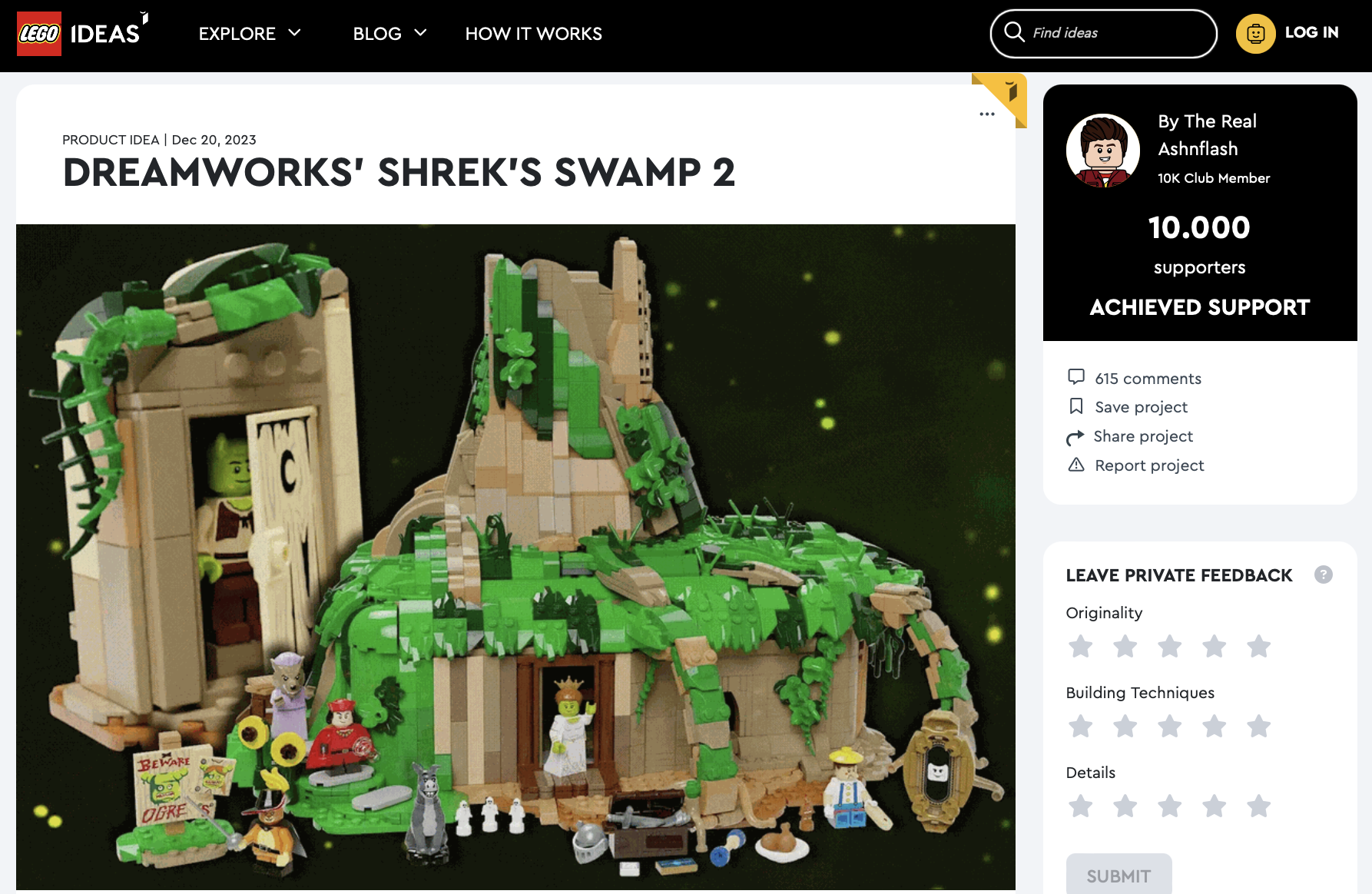 Dreamworks’ Shrek’s Swamp 2 raggiunge i 10k su LEGO Ideas