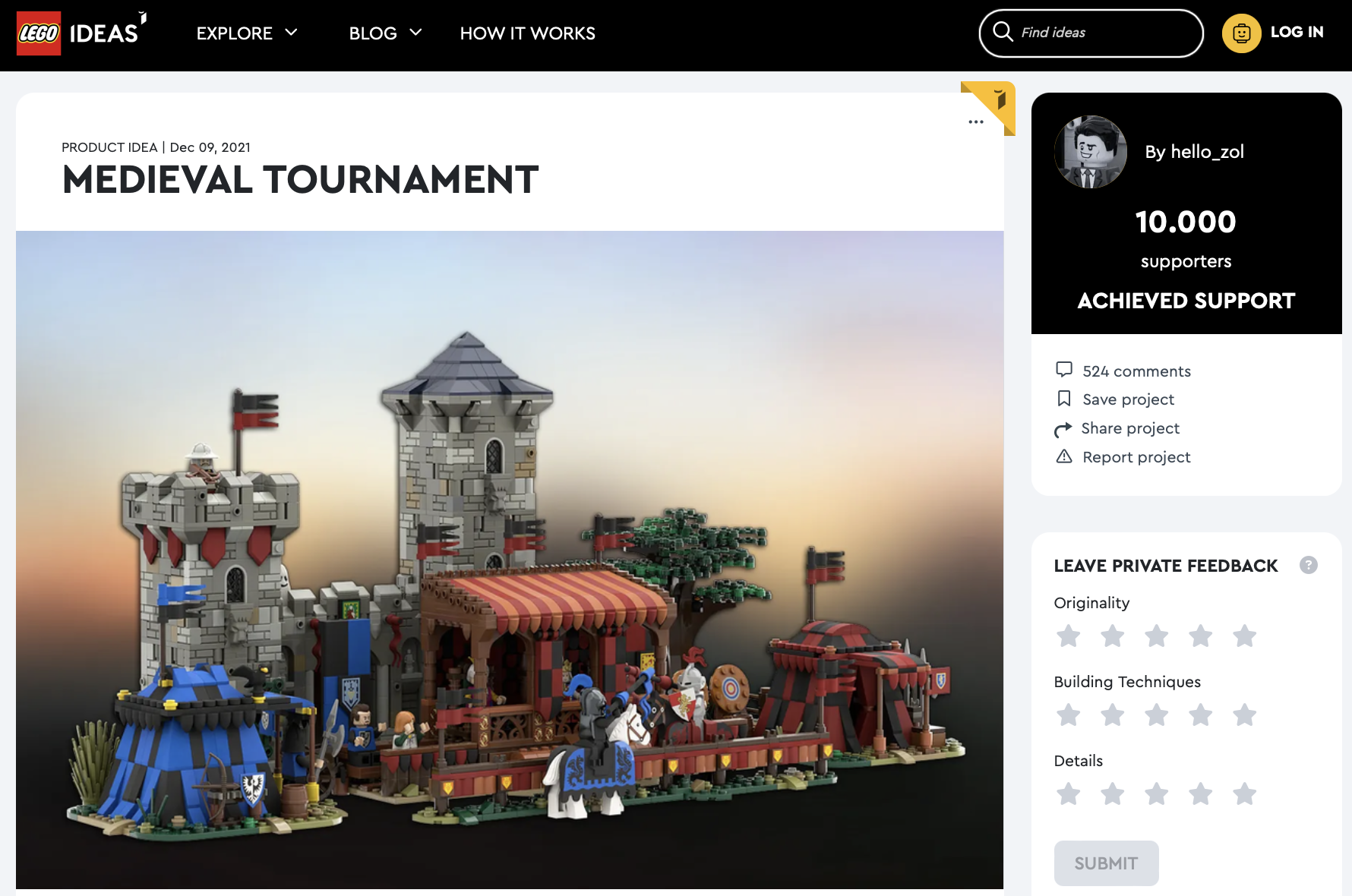 Medieval Tournament raggiunge i 10k su LEGO Ideas