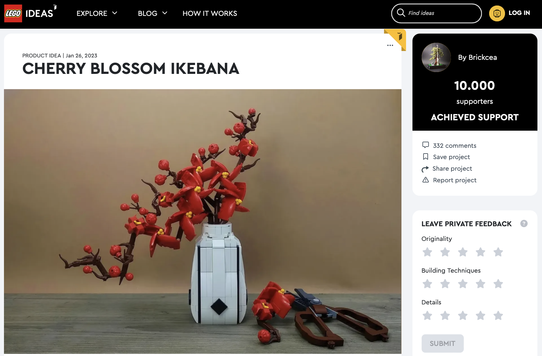 Cherry Blossom Ikebana raggiunge i 10k su LEGO Ideas