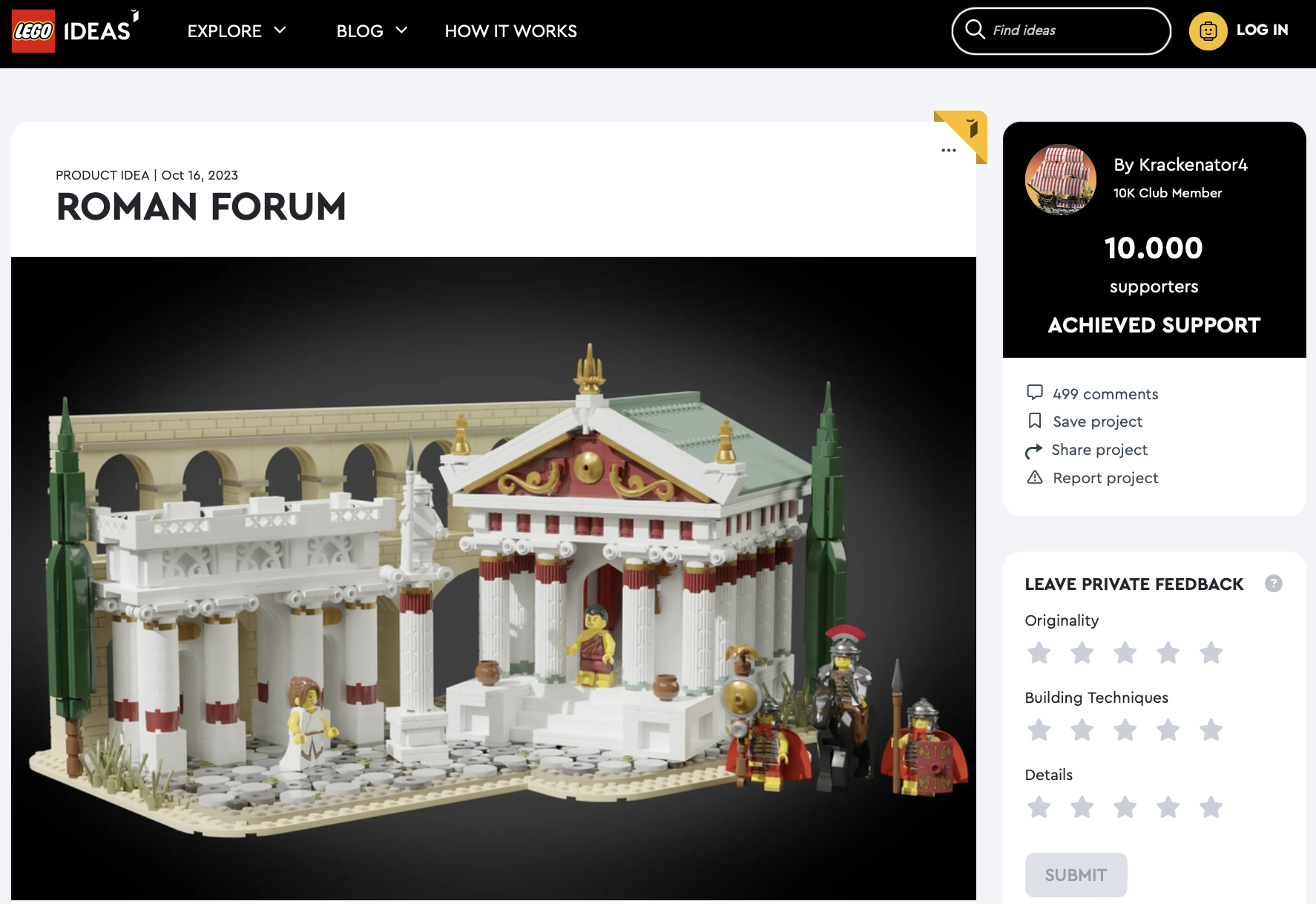 Roman Forum raggiunge i 10k su LEGO Ideas