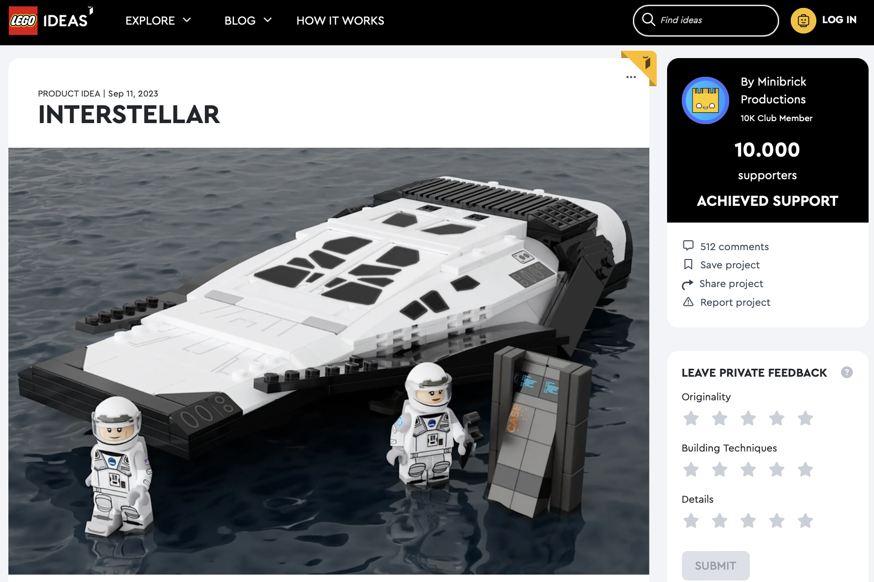 Interstellar raggiunge i 10k su LEGO Ideas