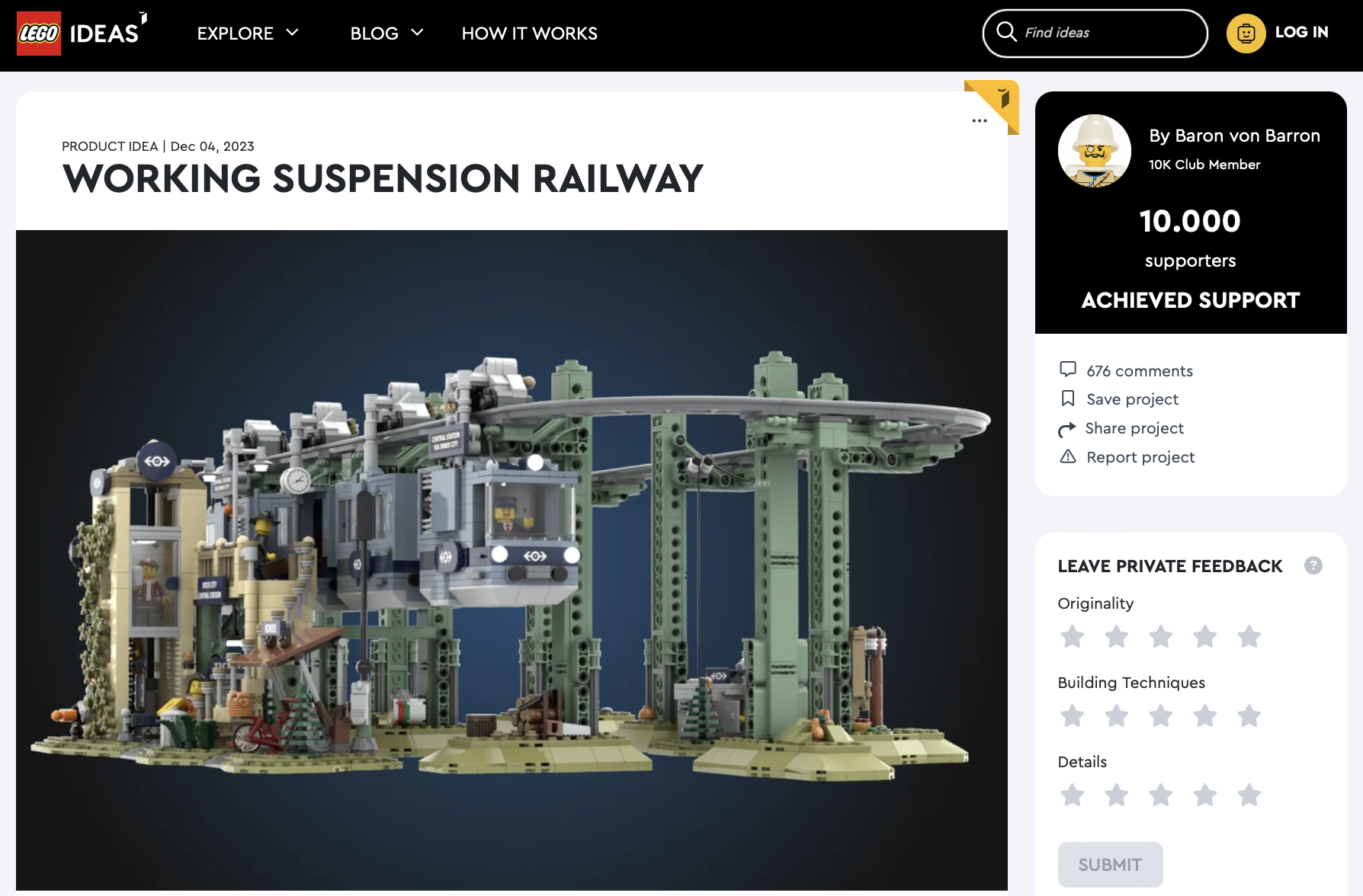 Working Suspension Railway raggiunge i 10k su LEGO Ideas