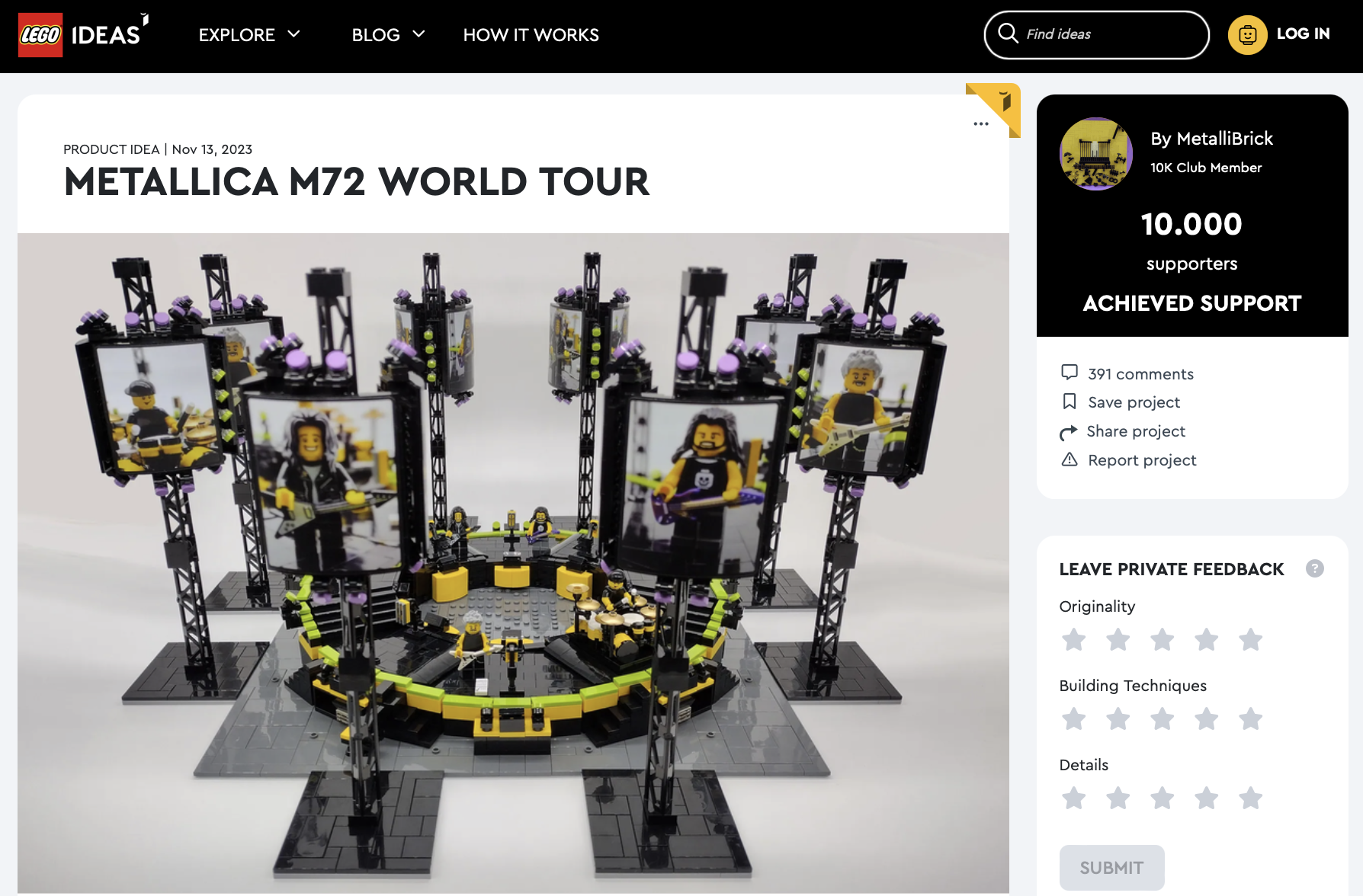 Metallica M72 World Tour raggiunge i 10k su LEGO Ideas