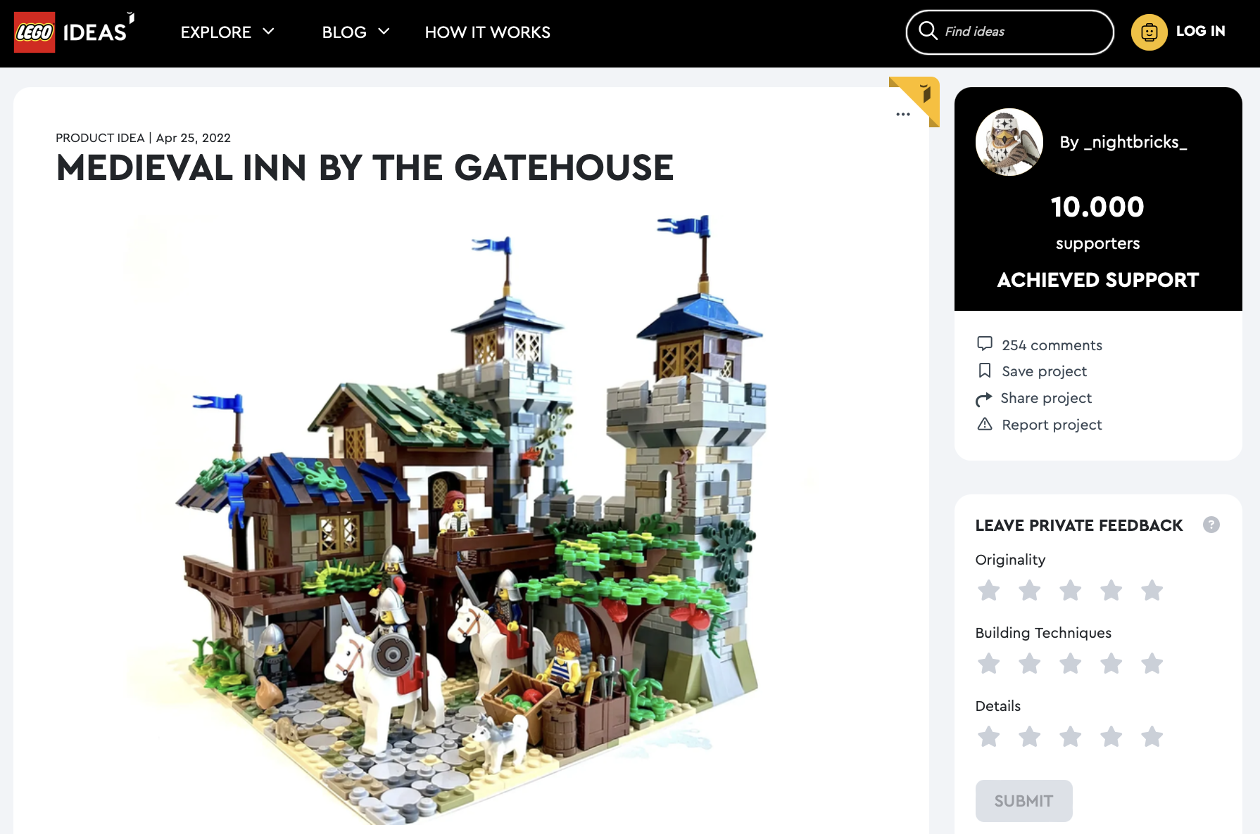 Medieval Inn by the Gatehouse raggiunge i 10k su LEGO Ideas