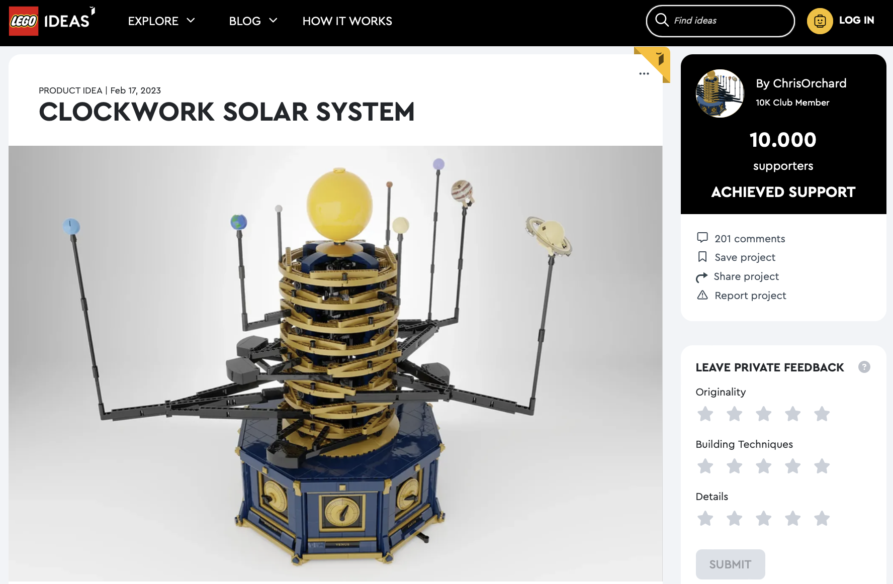 Clockwork Solar System raggiunge i 10k su LEGO Ideas
