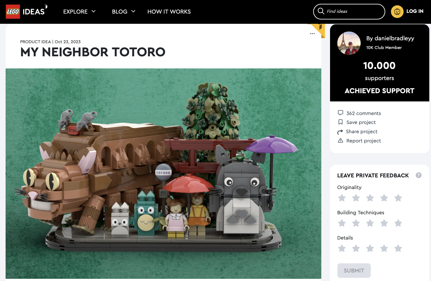 My neighbor Totoro raggiunge i 10k su LEGO Ideas