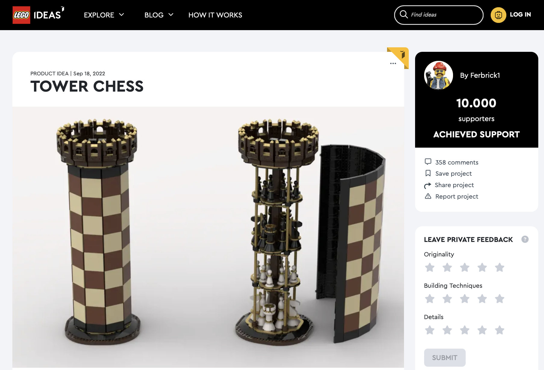 Tower Chess raggiunge i 10k su LEGO Ideas
