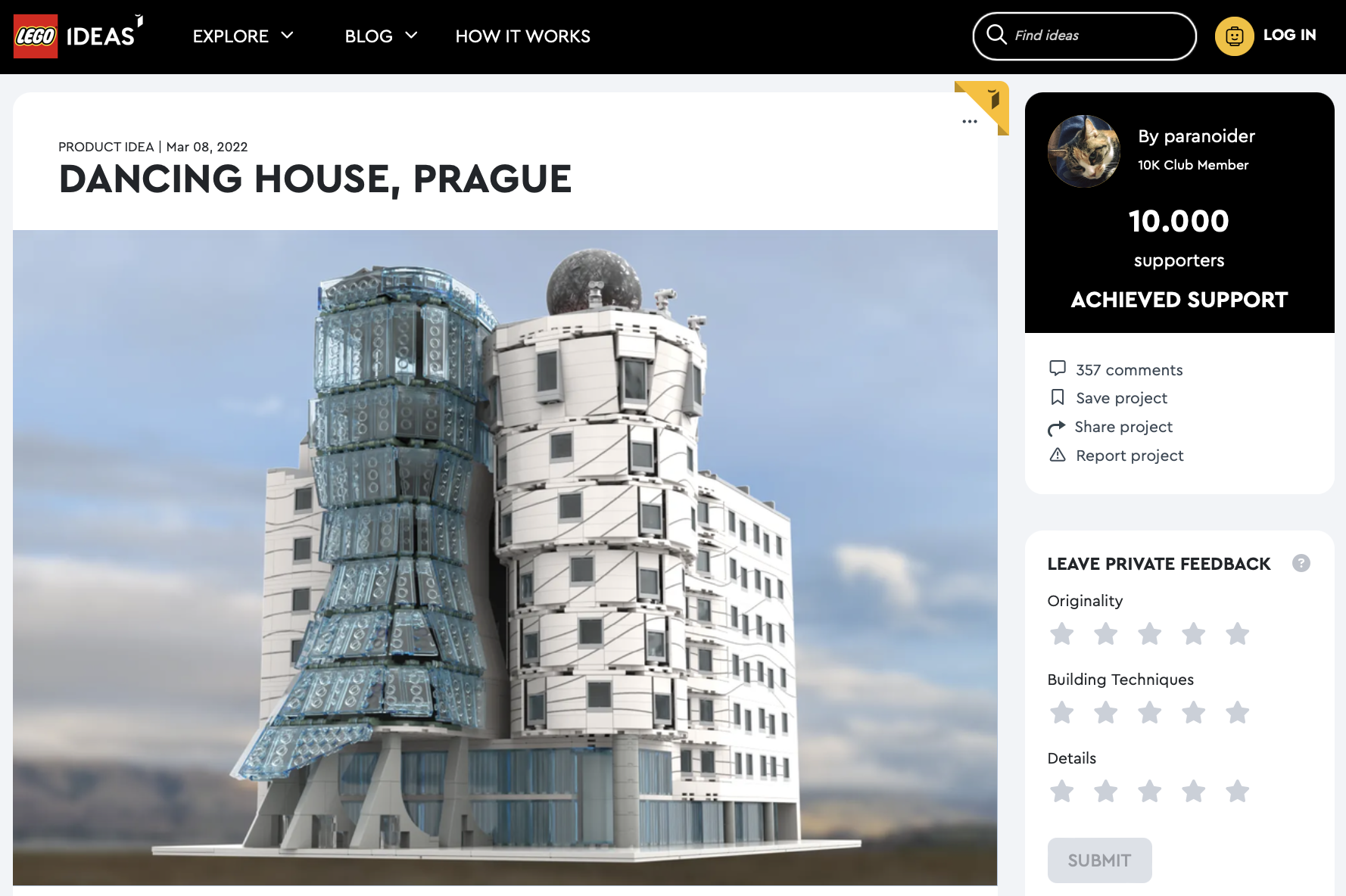 Dancing House, Prague raggiunge i 10k su LEGO Ideas