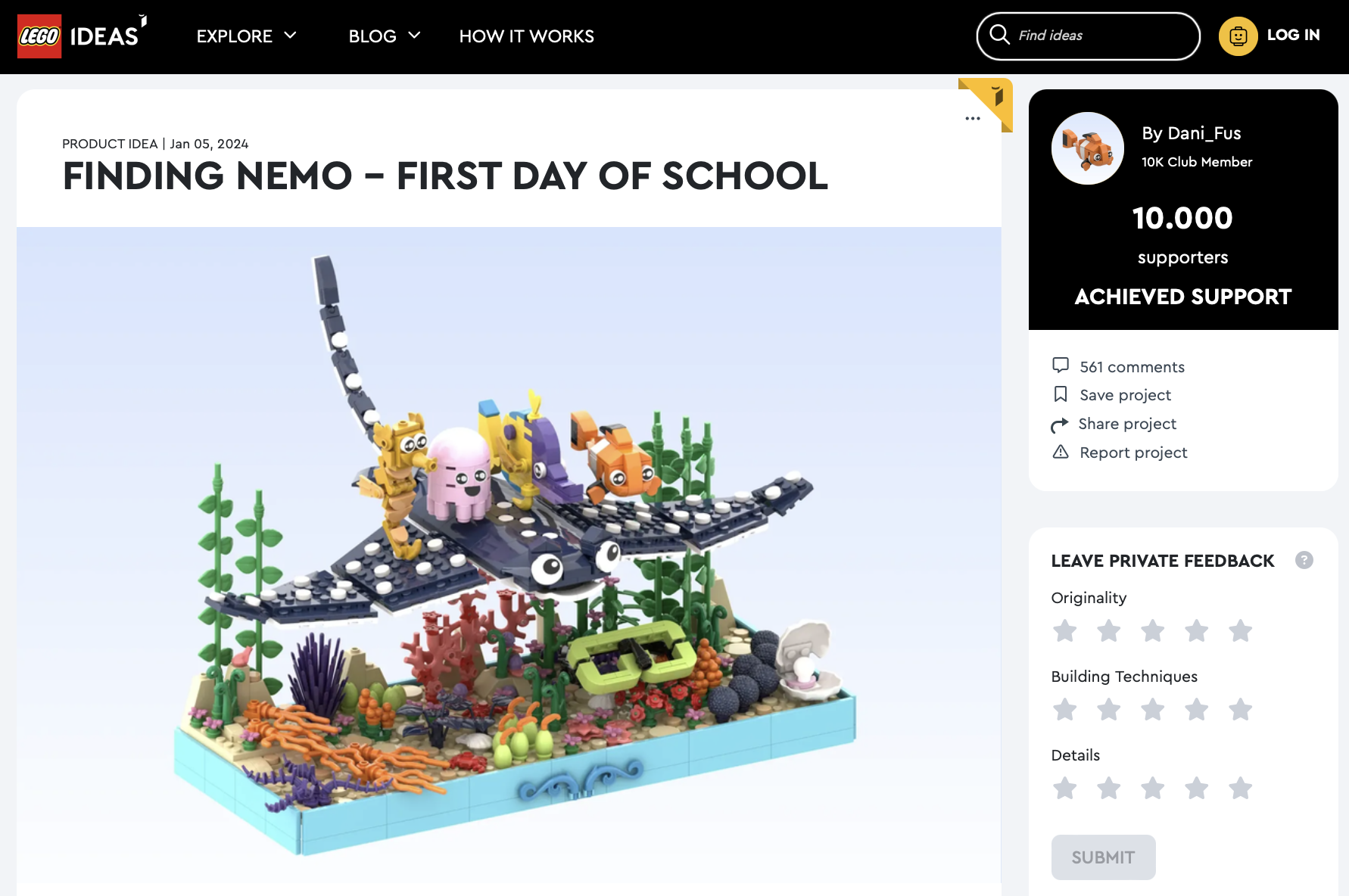 Finding Nemo – First Day of School raggiunge i 10k su LEGO Ideas