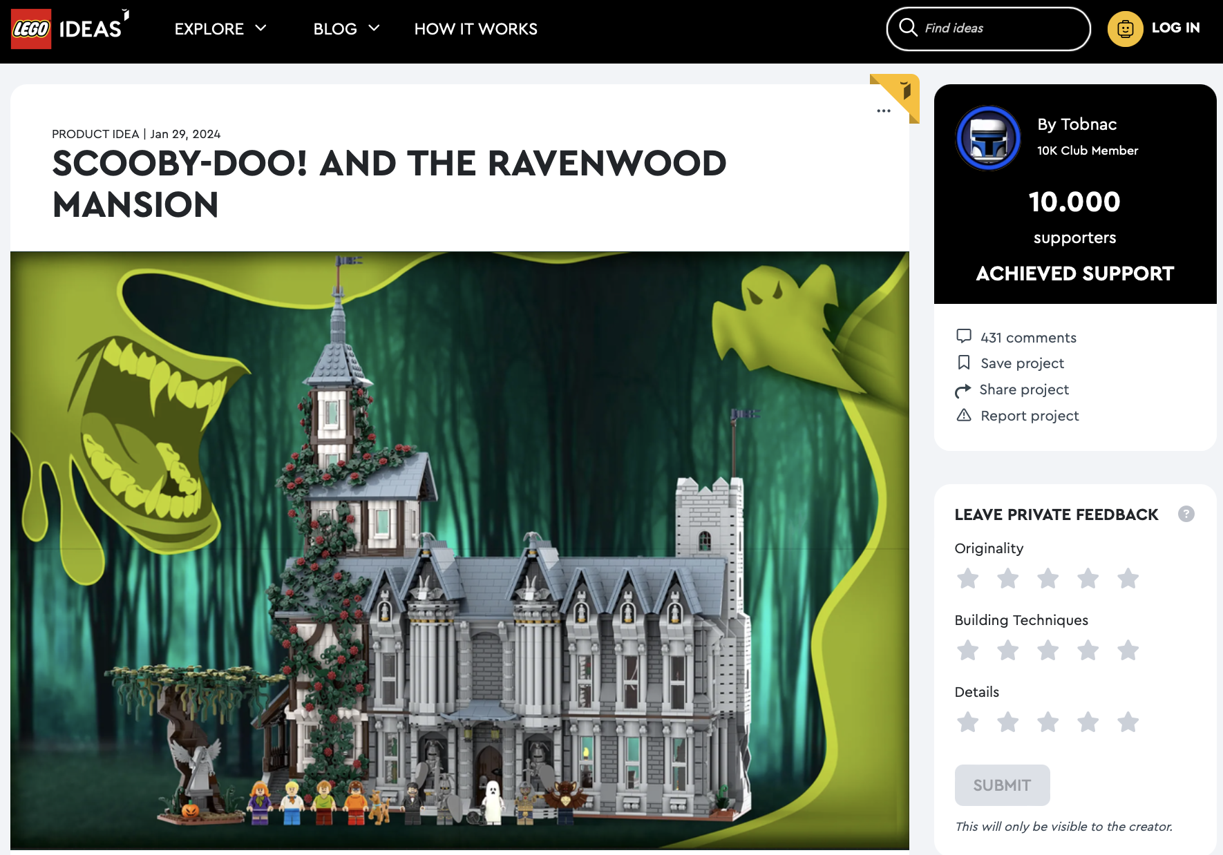 Scooby Doo! and the Ravenwood Mansion raggiunge i 10k su LEGO Ideas