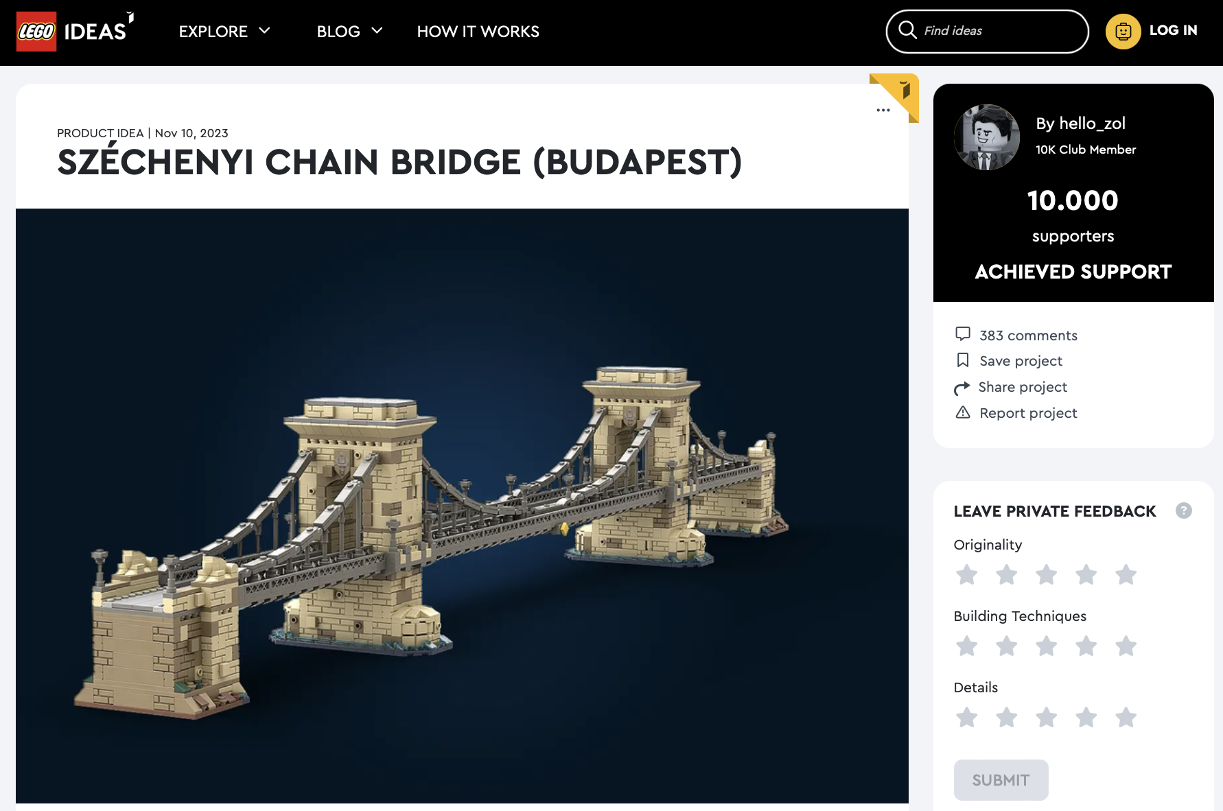 Széchenyi Chain Bridge (Budapest) raggiunge i 10k su LEGO Ideas