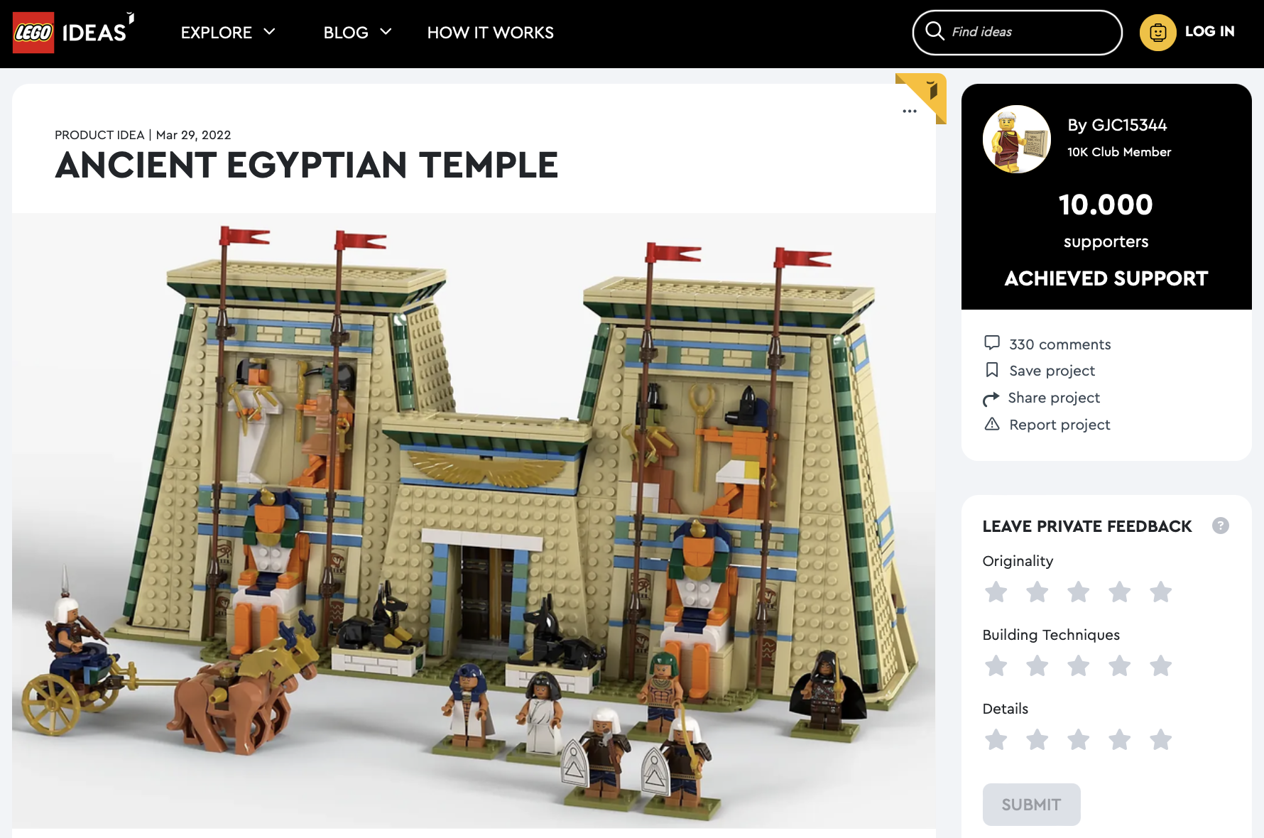 Ancient Egyptian Temple raggiunge i 10k su LEGO Ideas