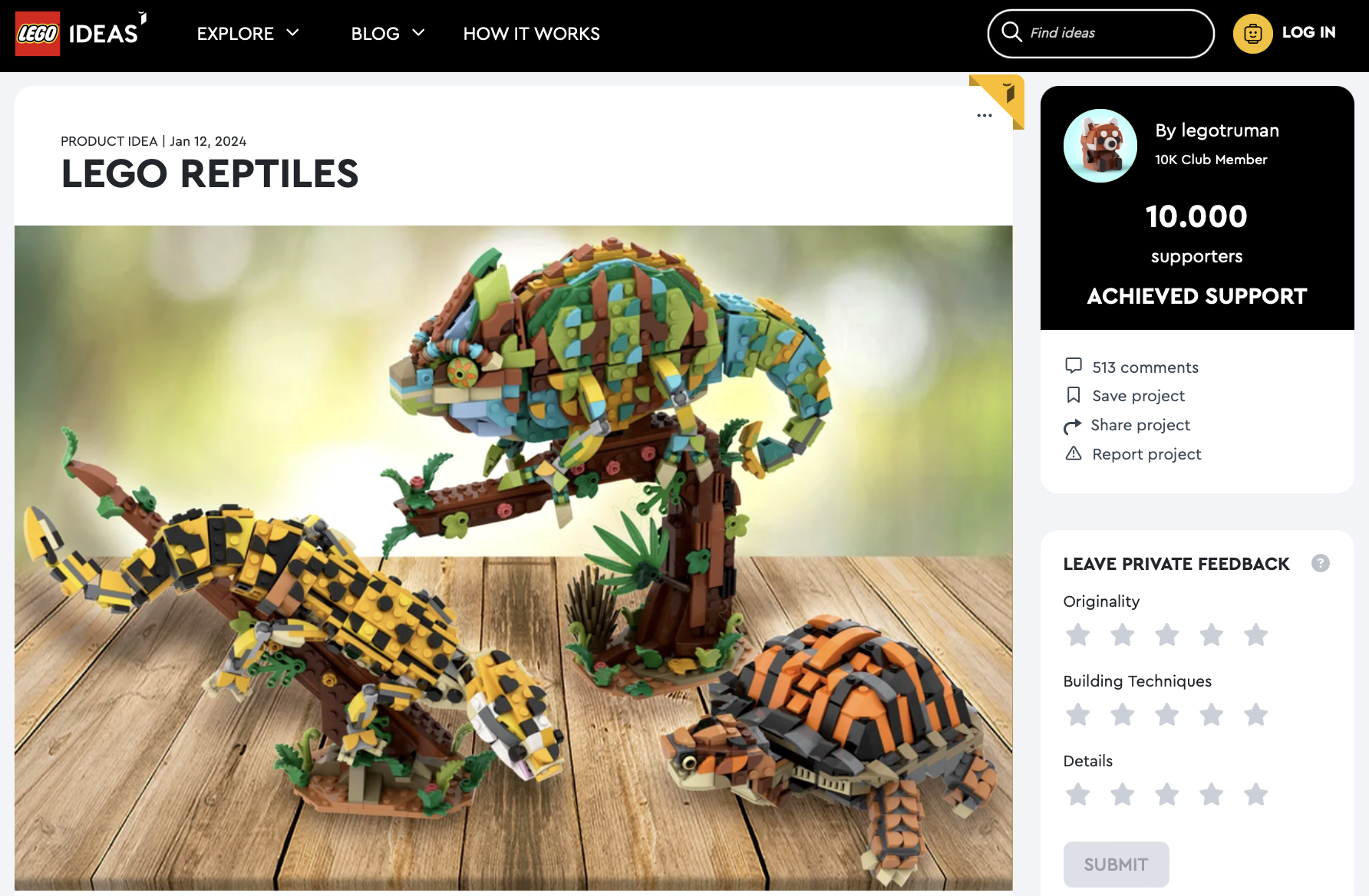 LEGO Reptiles raggiunge i 10k su LEGO Ideas