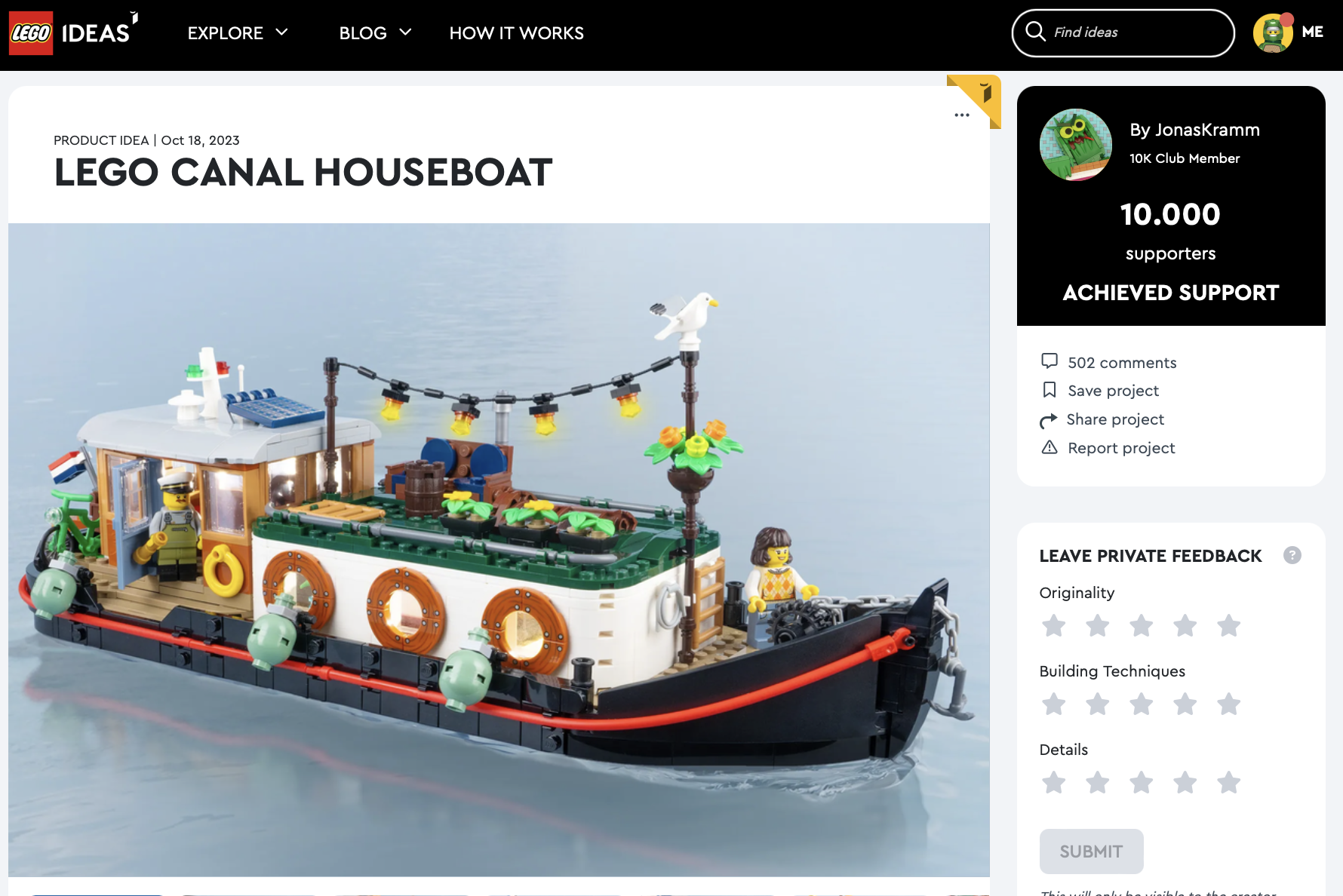 LEGO Canal Houseboat raggiunge i 10k su LEGO Ideas