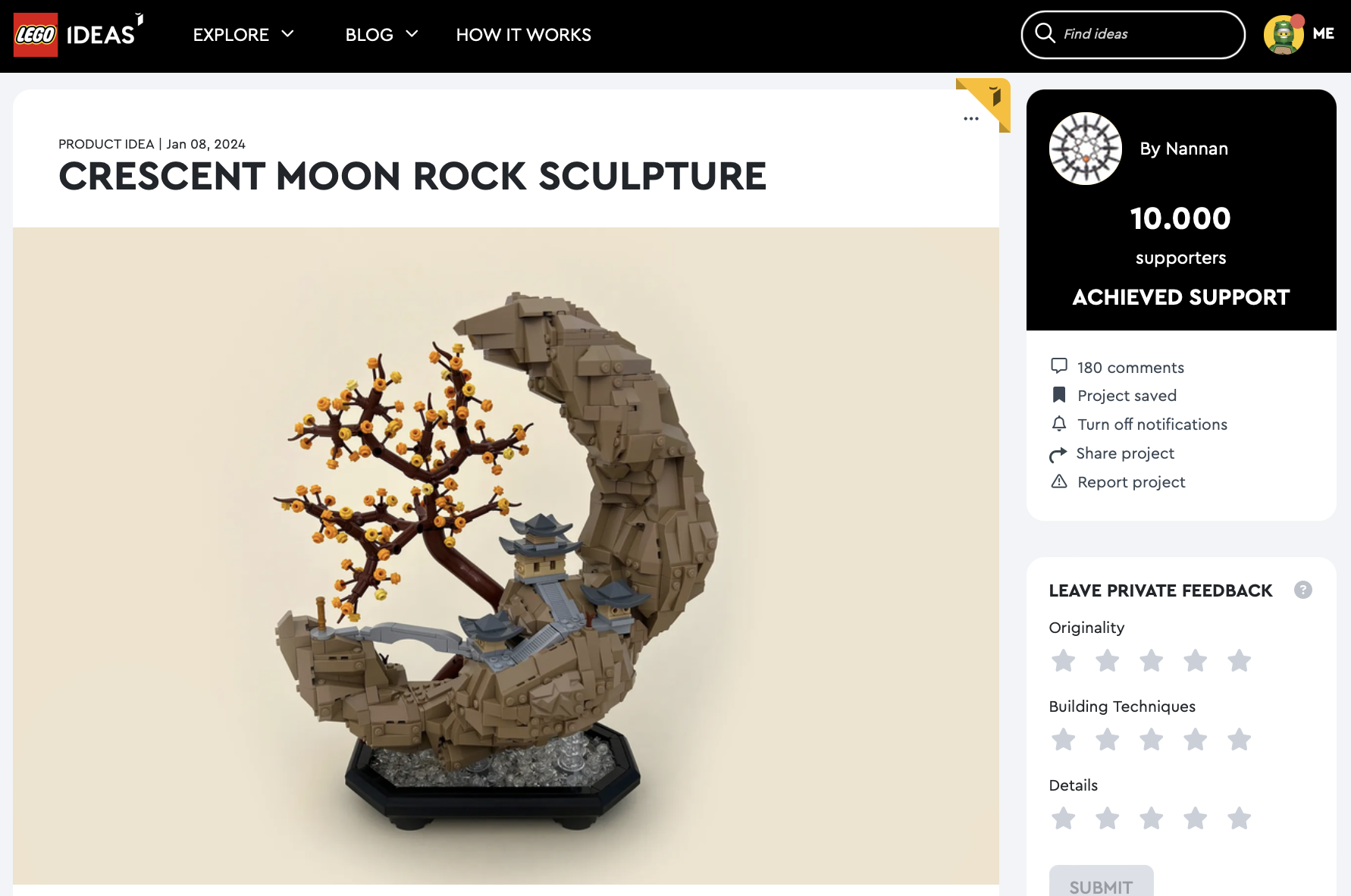 Crescent Moon Rock Sculpture raggiunge i 10k su LEGO Ideas