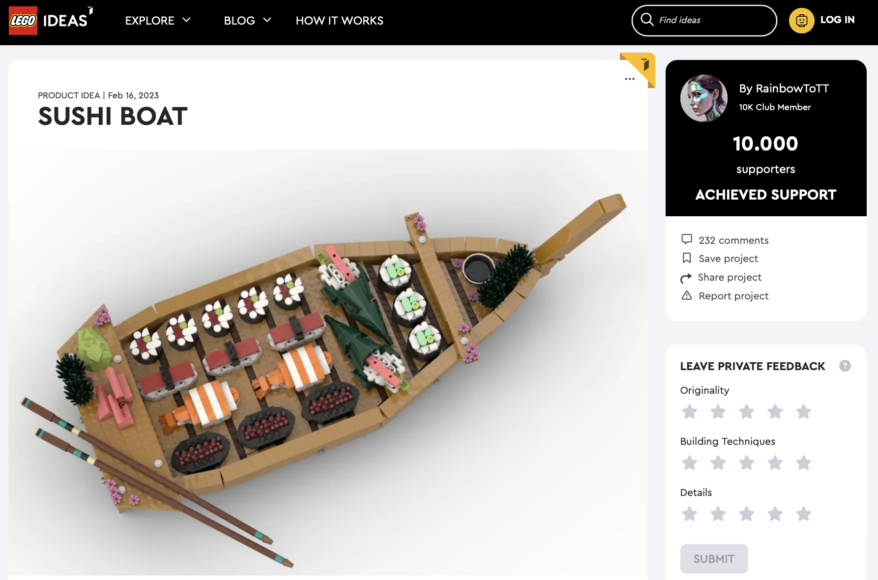 Sushi Boat raggiunge i 10k su LEGO Ideas