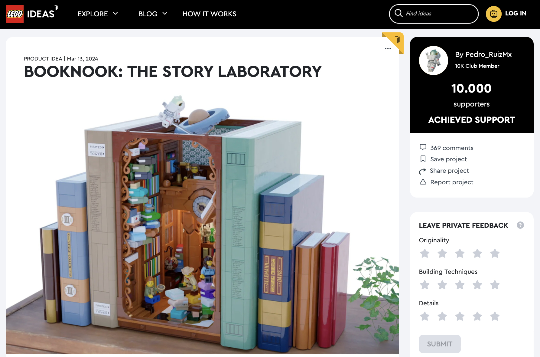 Booknook: the Story Laboratory raggiunge i 10k su LEGO Ideas