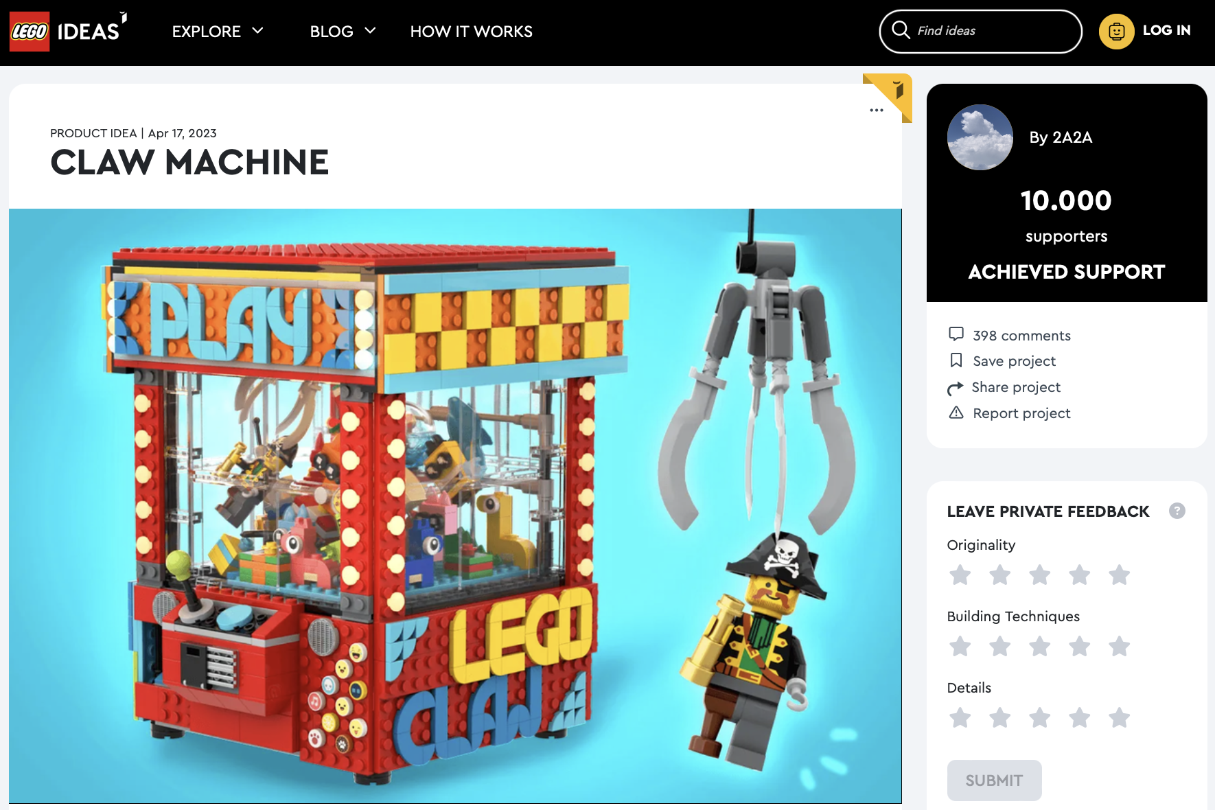 Claw Machine raggiunge i 10k su LEGO Ideas
