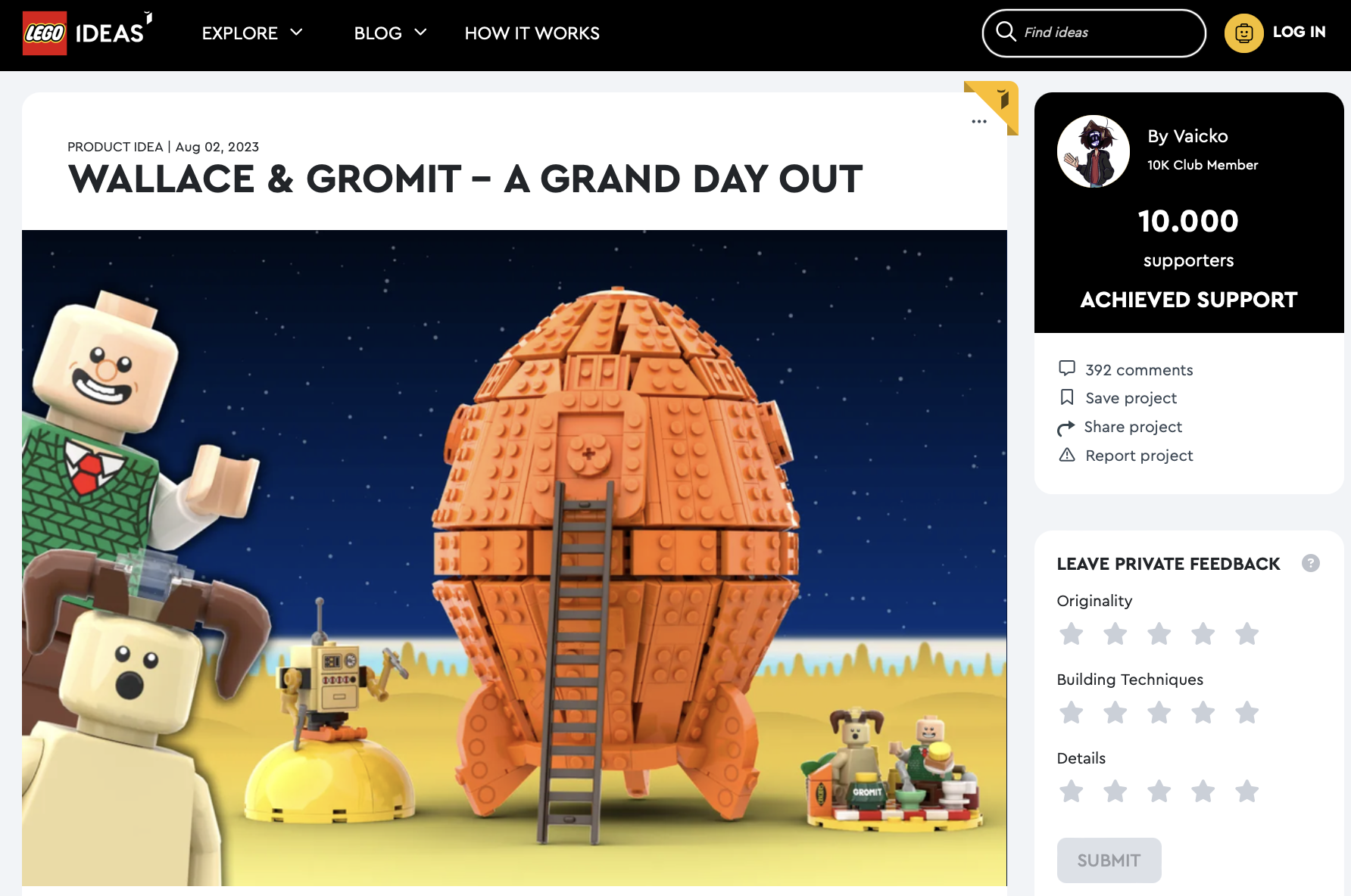 Wallace & Gromit – A Grand Day Out raggiunge i 10k su LEGO Ideas